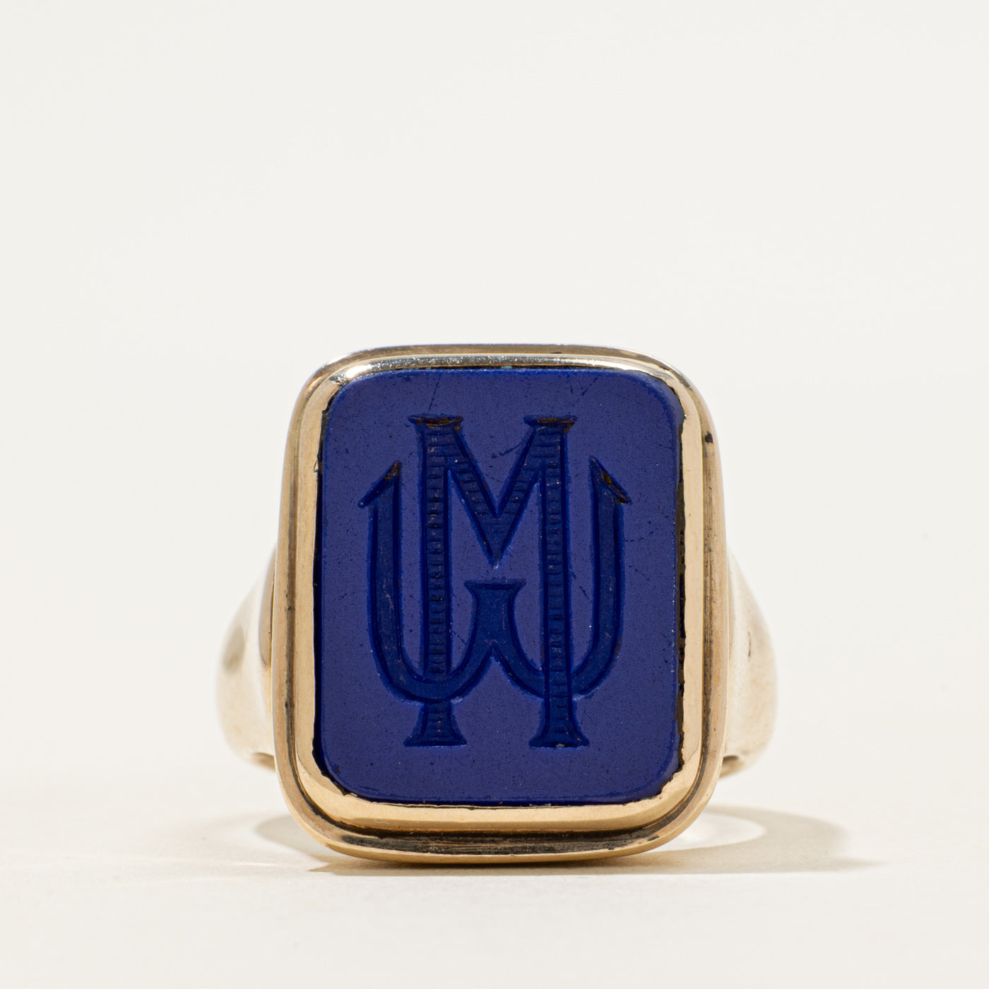 Bezel Set Lapis "MW" Initial Signet Ring | 10.00ct | SZ 8.5