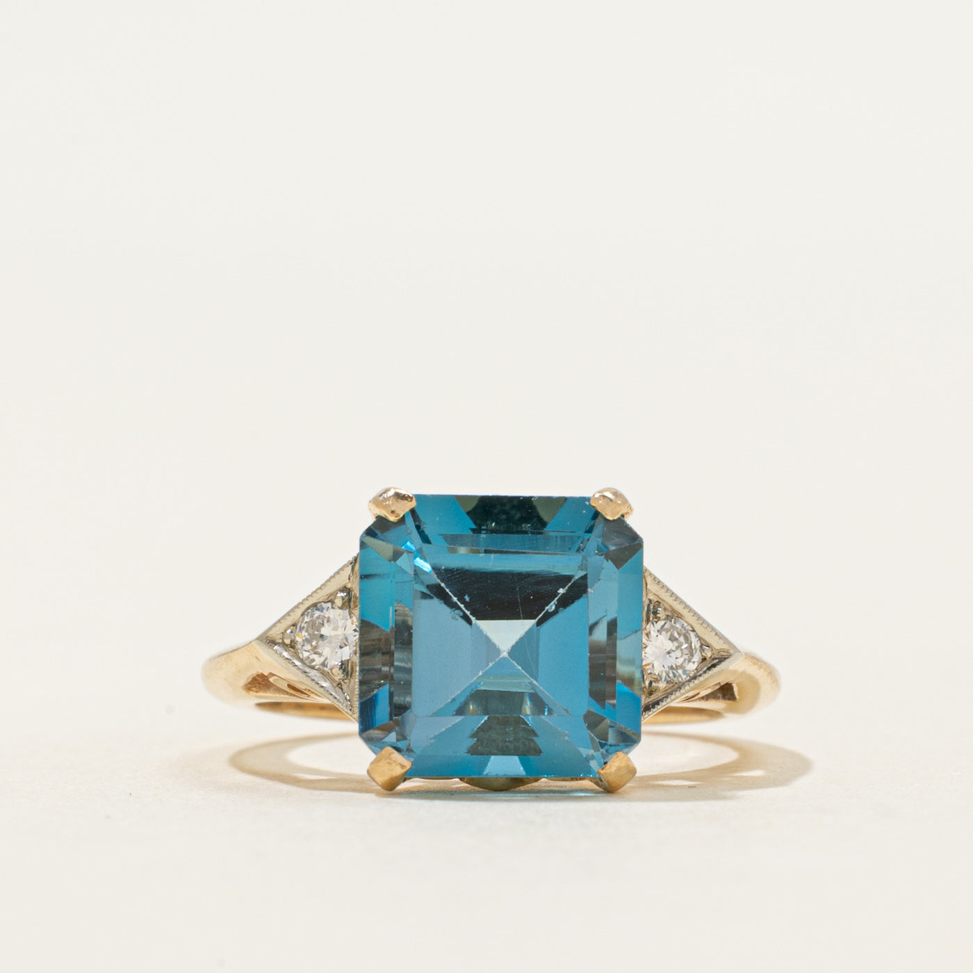 Basket Set Blue Topaz & Diamond Ring | 4.75ct, 0.10ctw | SZ 4.75
