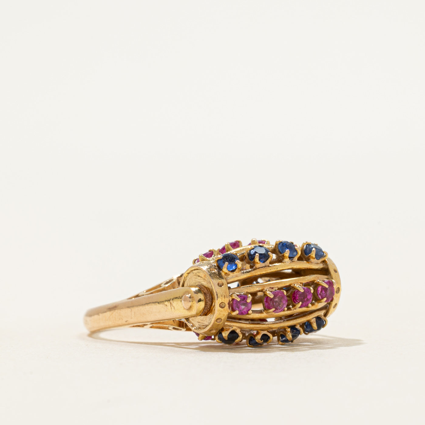 Multi-Row Ruby & Sapphire Barrel Kinetic Ring | 0.72ctw | SZ 6.25