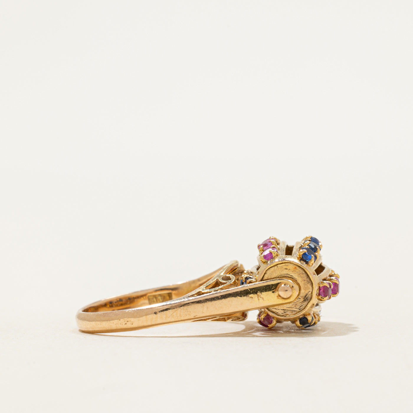 Multi-Row Ruby & Sapphire Barrel Kinetic Ring | 0.72ctw | SZ 6.25