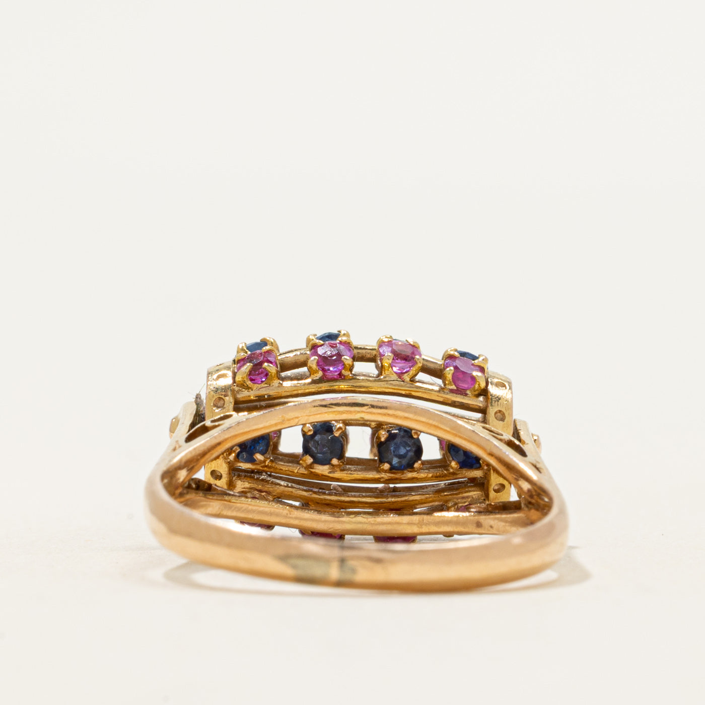 Multi-Row Ruby & Sapphire Barrel Kinetic Ring | 0.72ctw | SZ 6.25