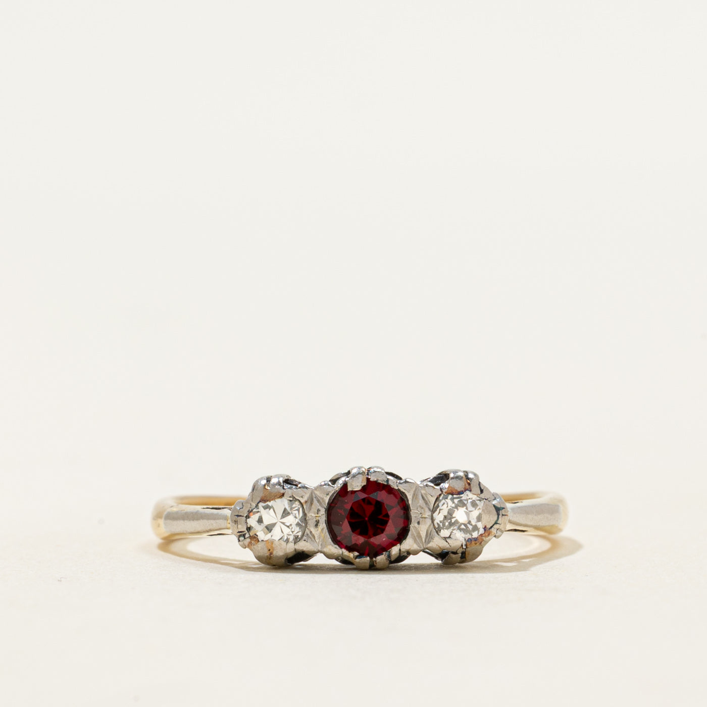 18k Synthetic Ruby & Diamond Ring | 0.25ct, 0.18ctw | SZ 7.5