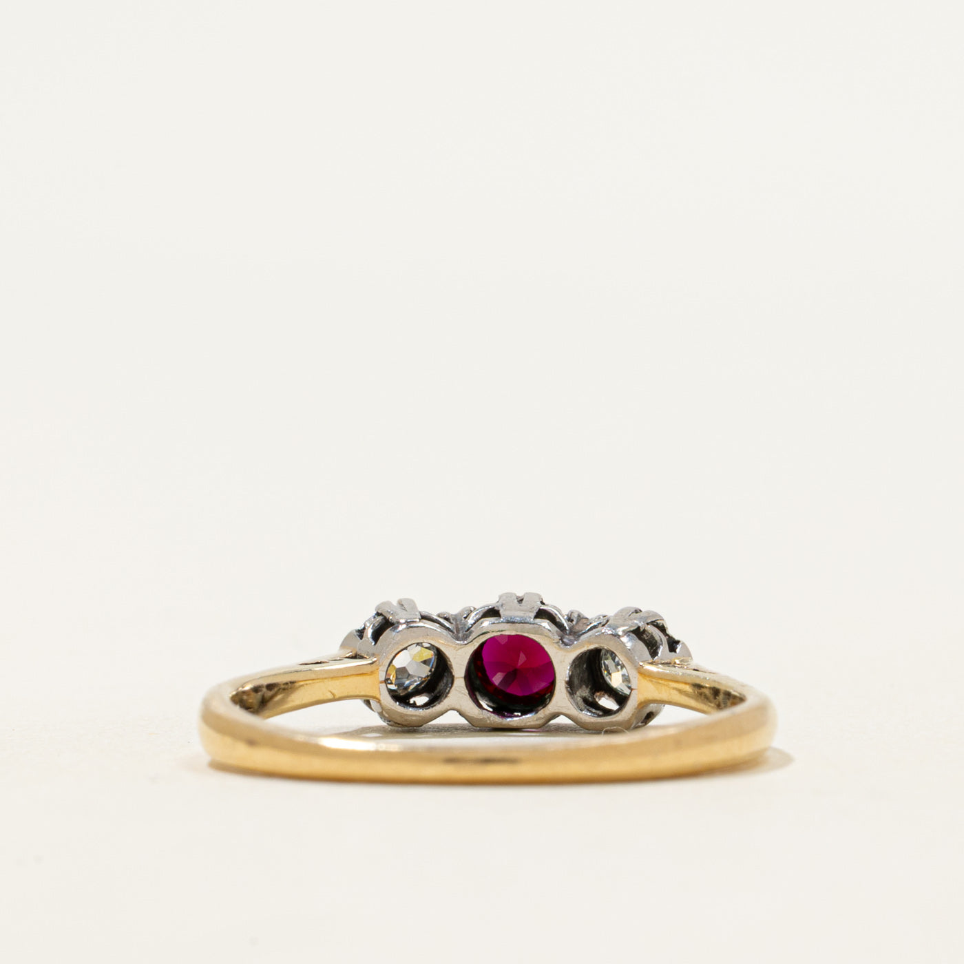 18k Synthetic Ruby & Diamond Ring | 0.25ct, 0.18ctw | SZ 7.5