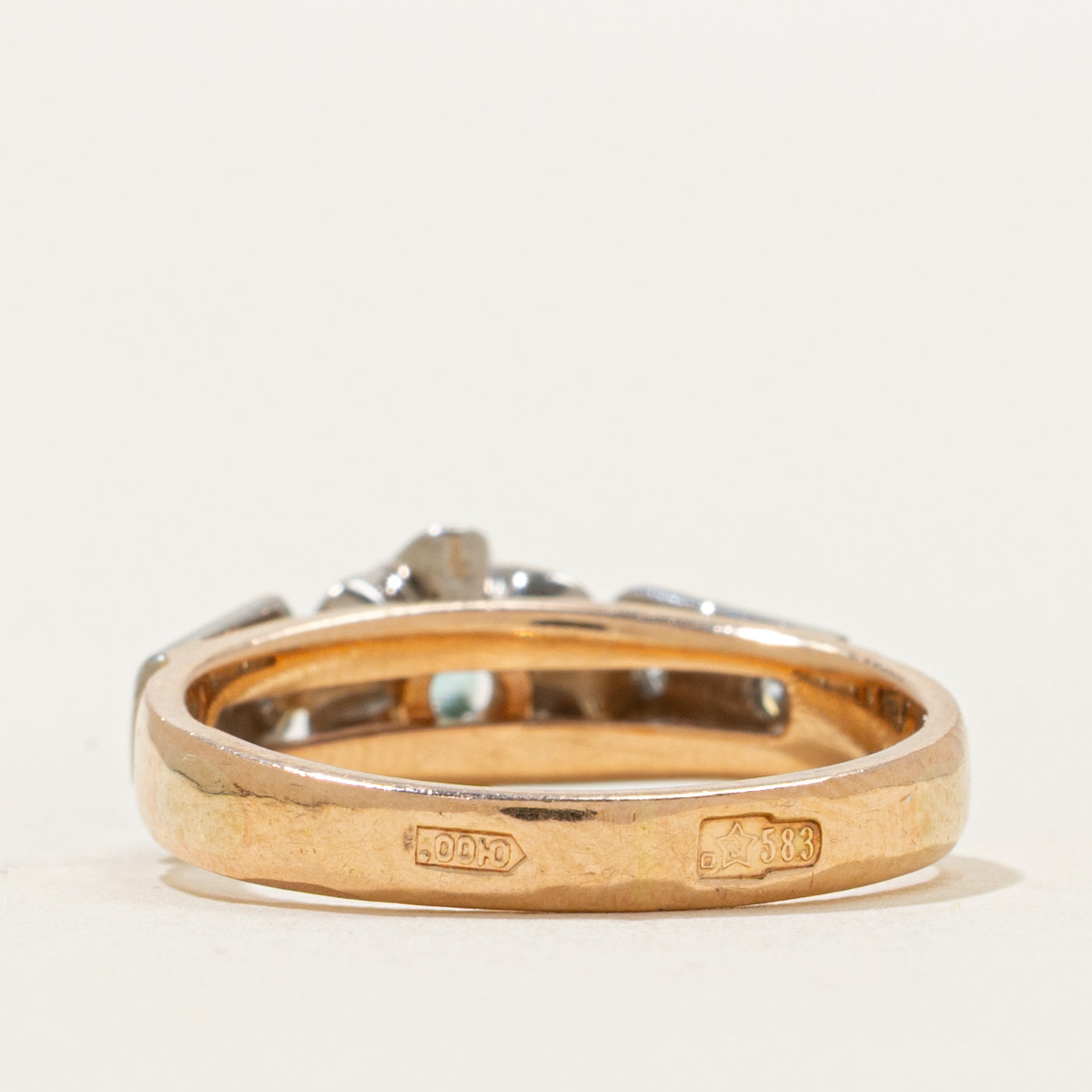 1980 Odessa Two-Tone Belcher Set Emerald & Diamond Ring | 0.11ct, 0.08ctw | SZ 3