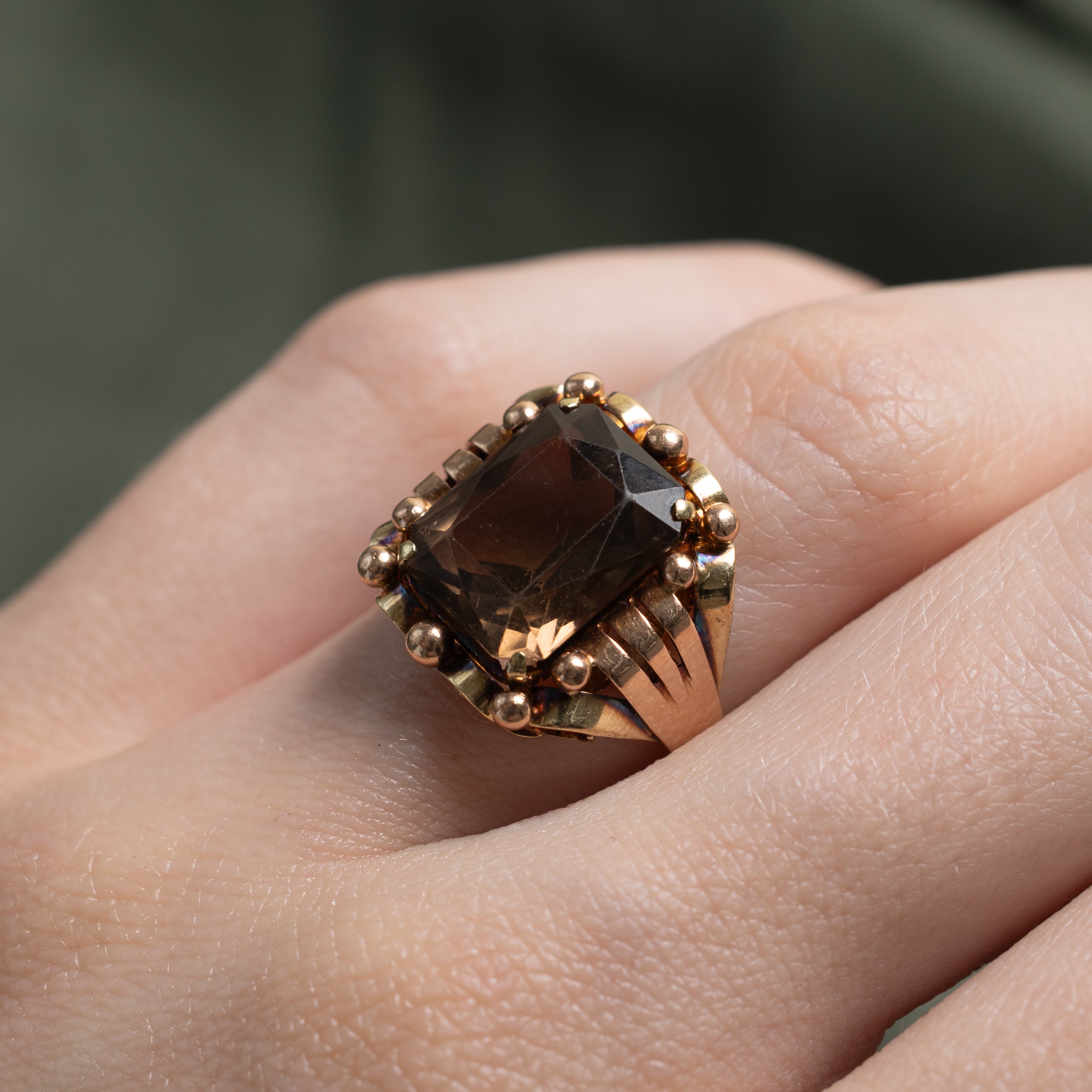 Vintage Austrian Smoky Quartz Cocktail Ring | 5.20ct | SZ 4.25