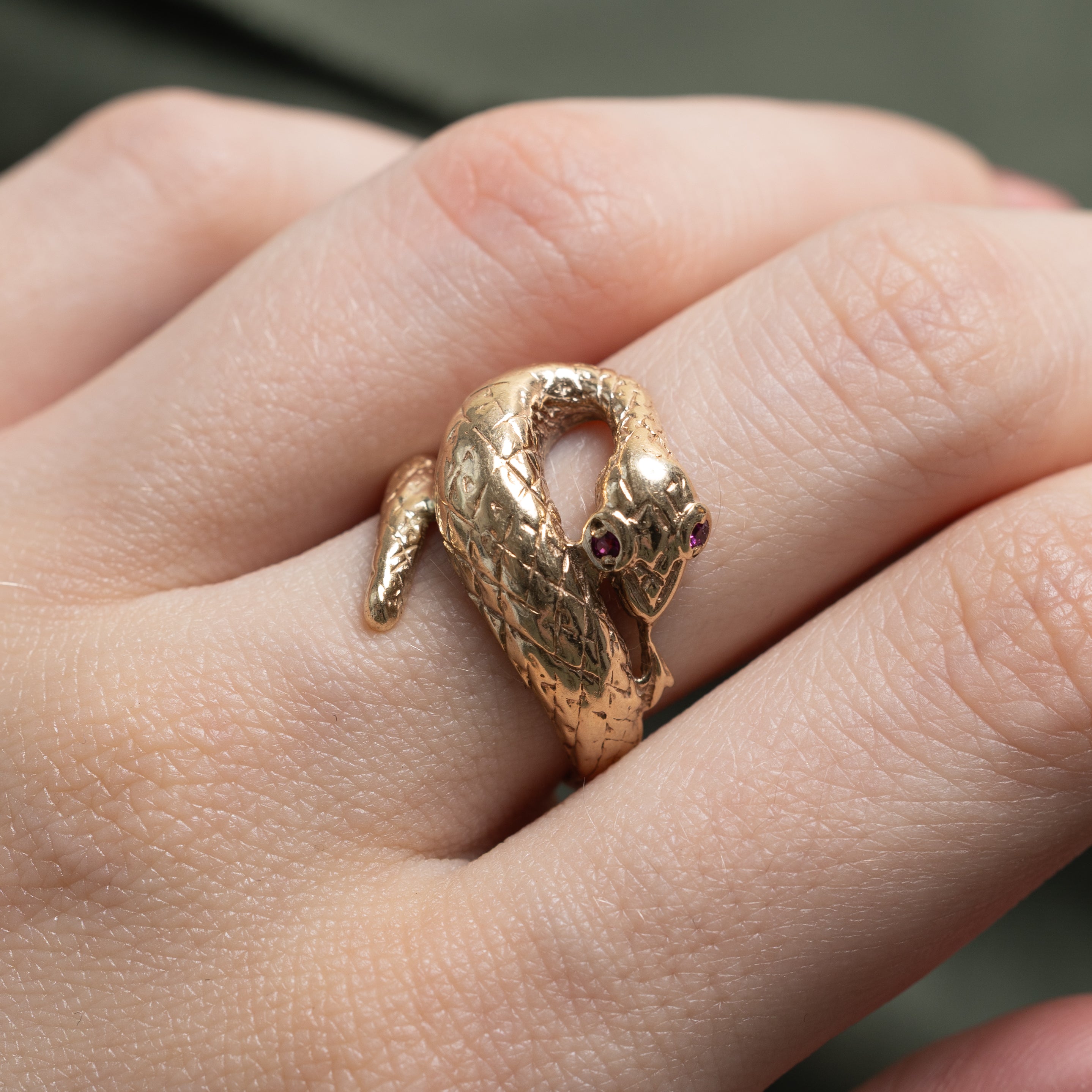 Synthetic Ruby Engraved Snake Ring | 0.02ctw | SZ 6.5