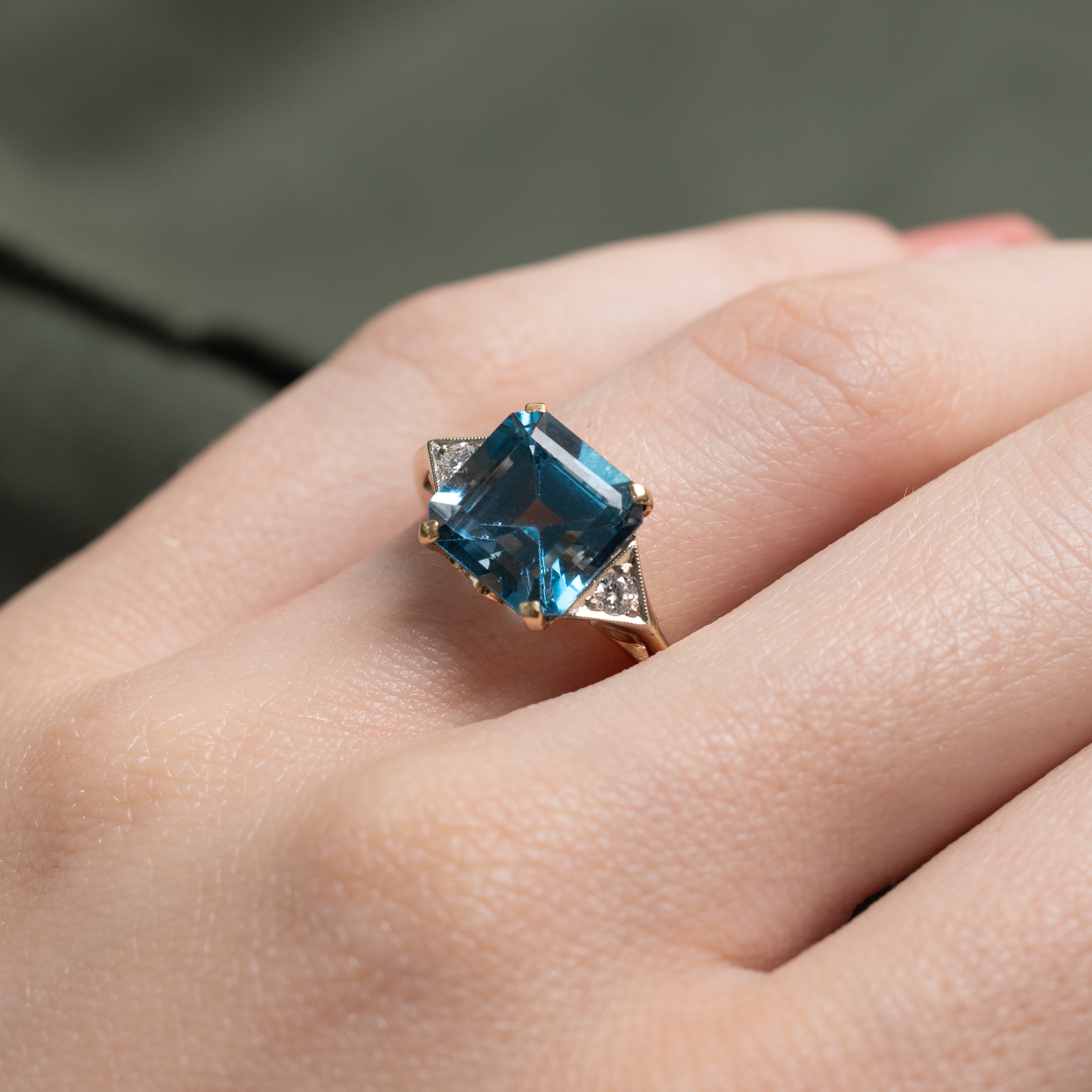 Basket Set Blue Topaz & Diamond Ring | 4.75ct, 0.10ctw | SZ 4.75