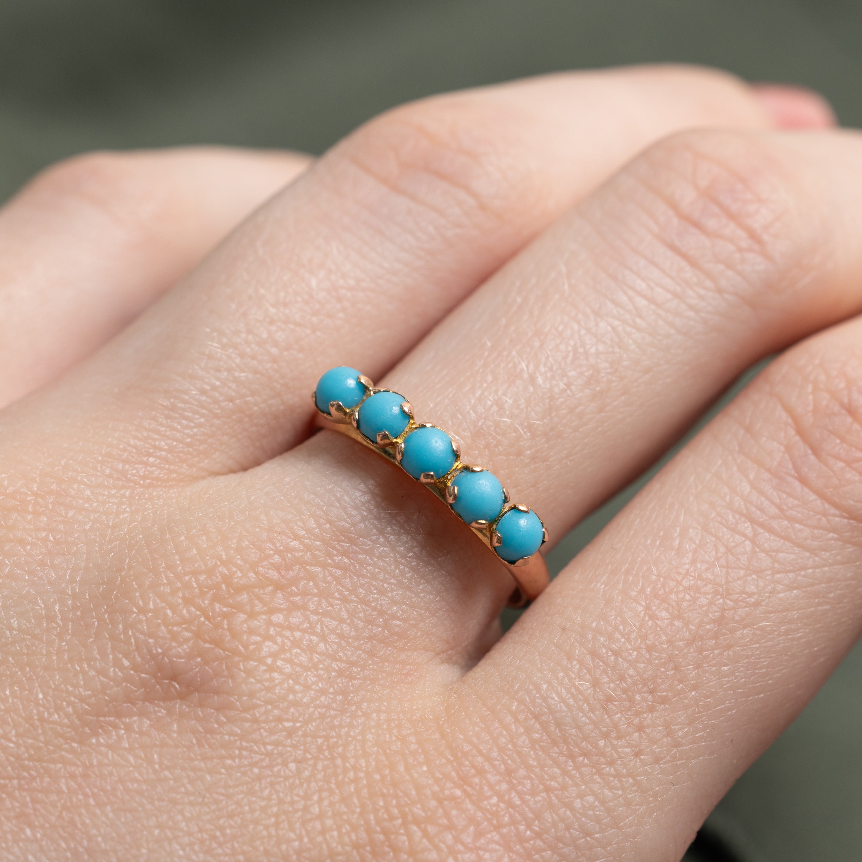 Five Stone Cabochon Turquoise Ring | 1.00ctw | SZ 7.75