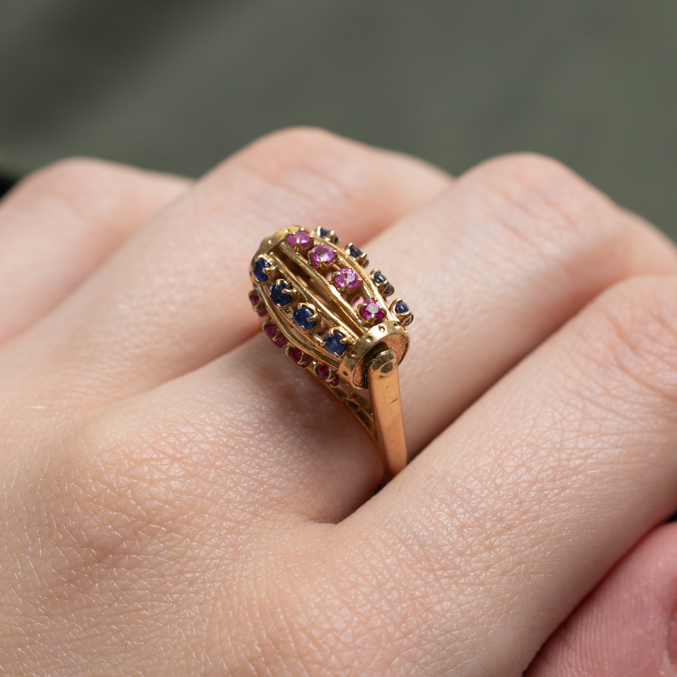 Multi-Row Ruby & Sapphire Barrel Kinetic Ring | 0.72ctw | SZ 6.25