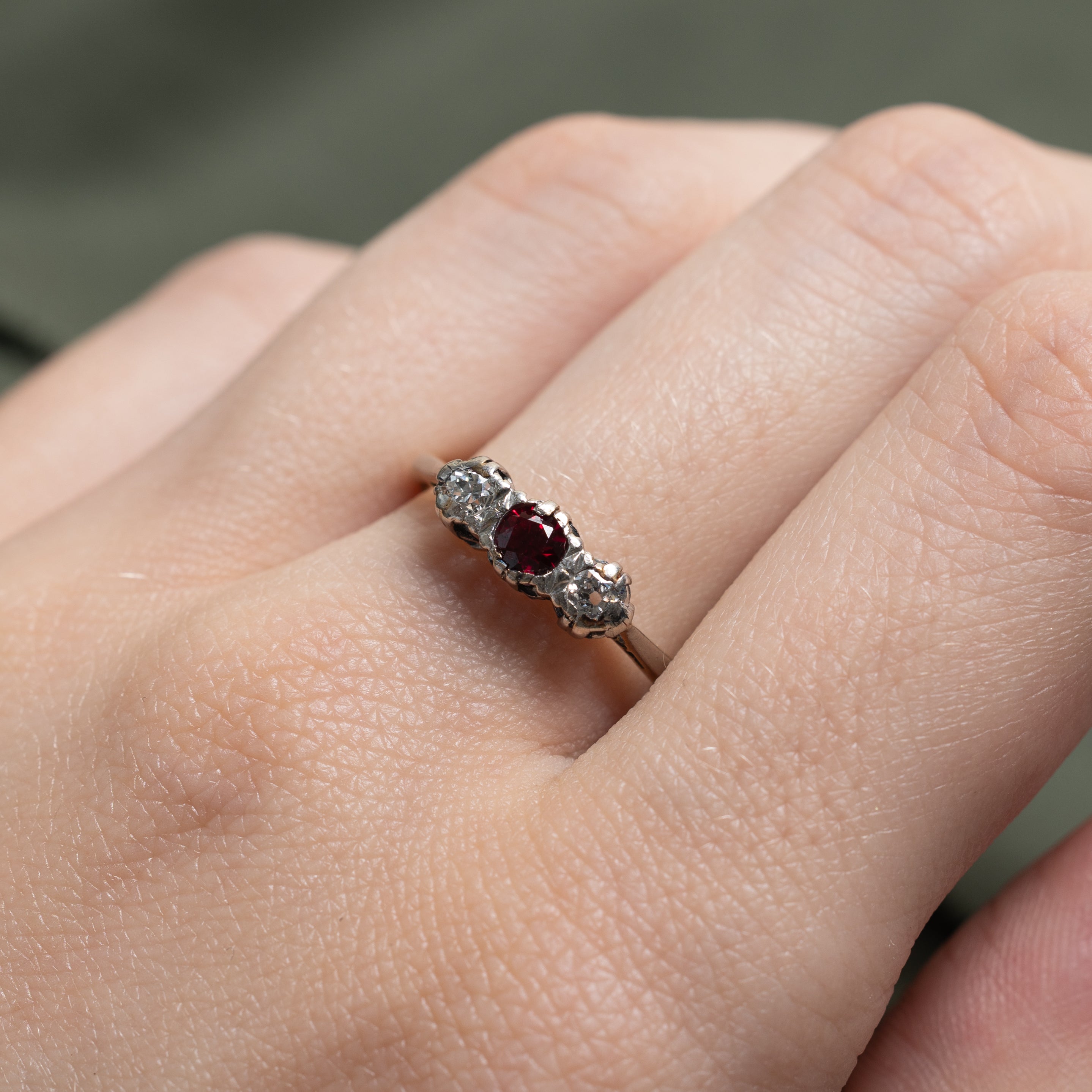 18k Synthetic Ruby & Diamond Ring | 0.25ct, 0.18ctw | SZ 7.5