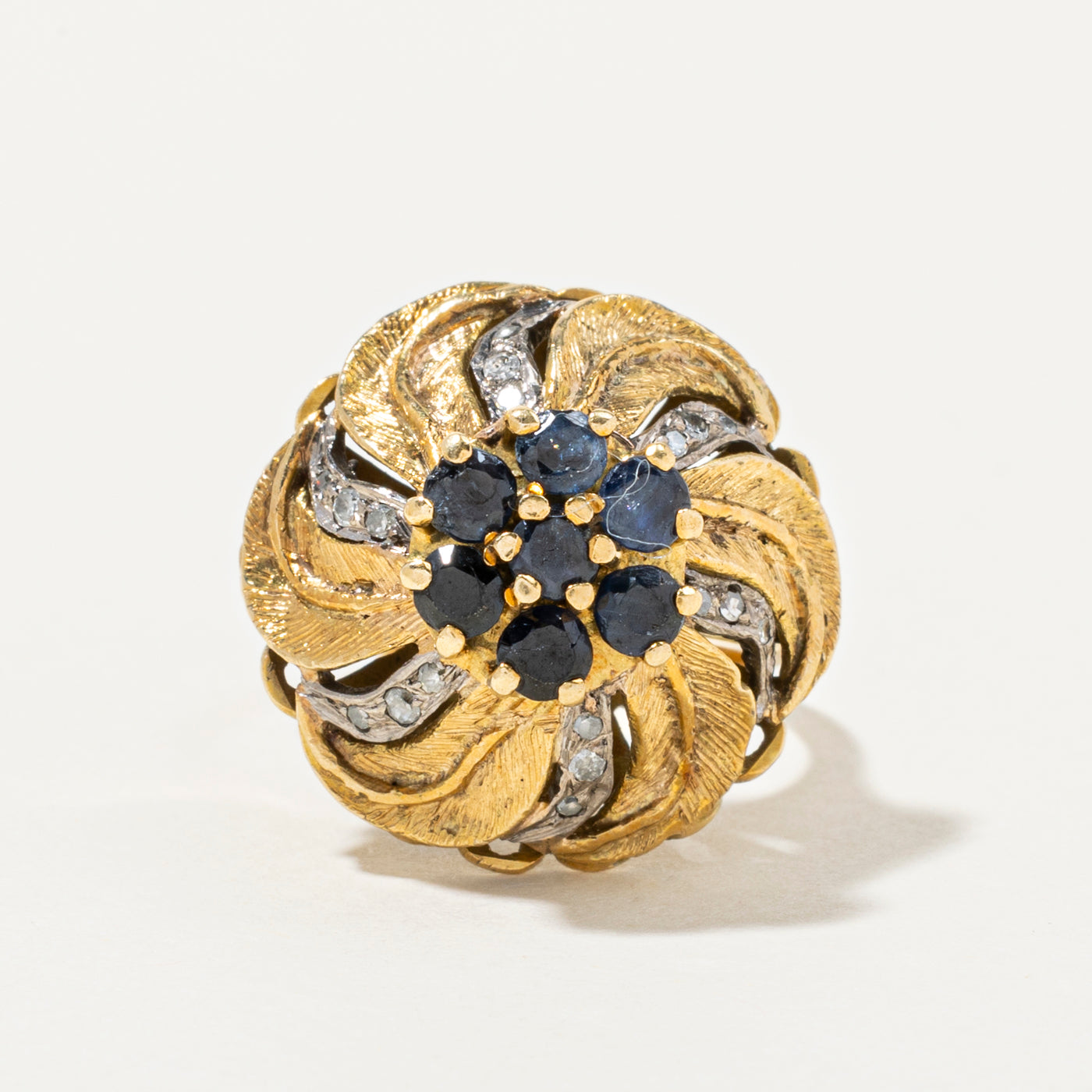 Sapphire Cluster & Diamond Dome Cocktail Ring | 1.26ctw, 0.13ctw | SZ 6.5