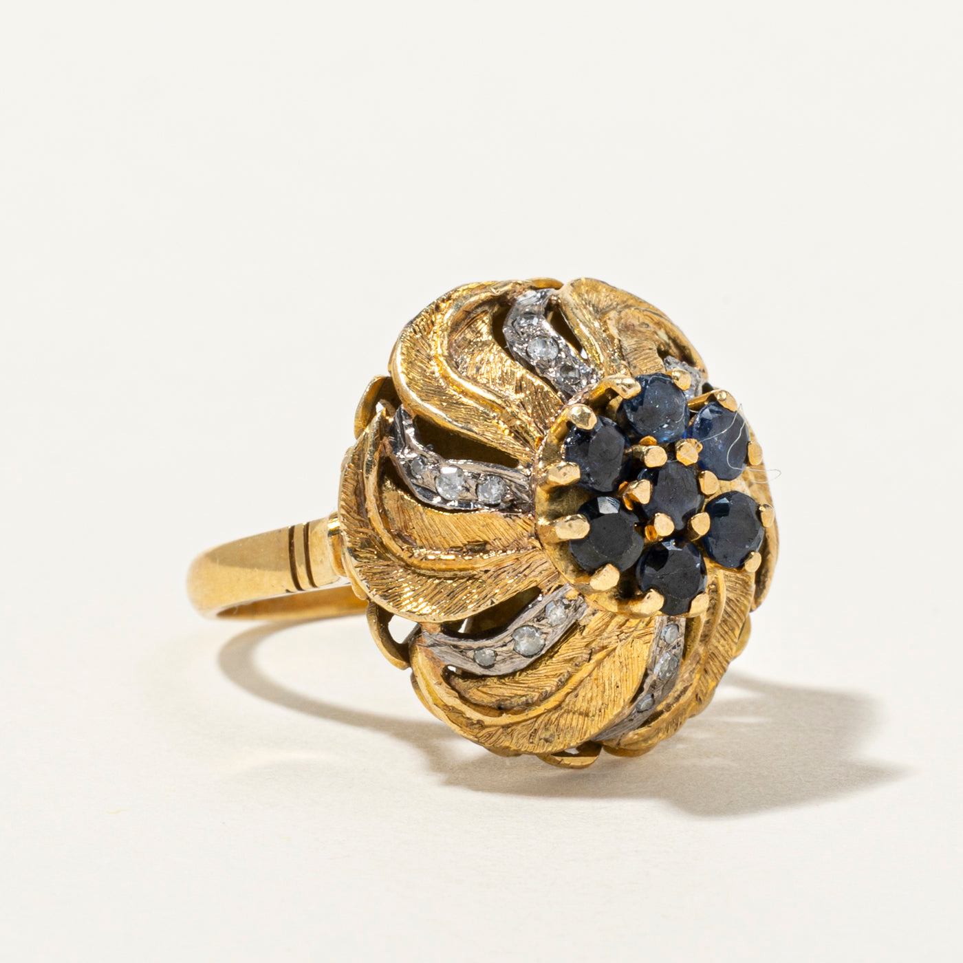 Sapphire Cluster & Diamond Dome Cocktail Ring | 1.26ctw, 0.13ctw | SZ 6.5