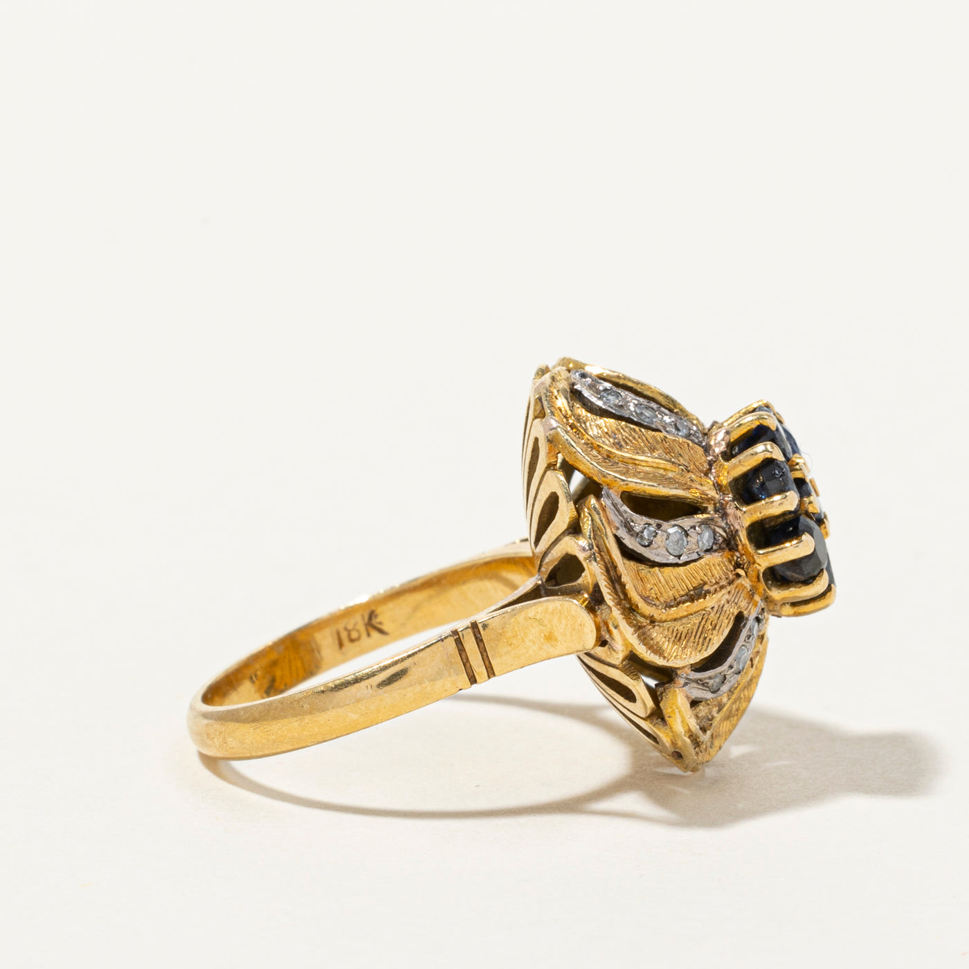Sapphire Cluster & Diamond Dome Cocktail Ring | 1.26ctw, 0.13ctw | SZ 6.5