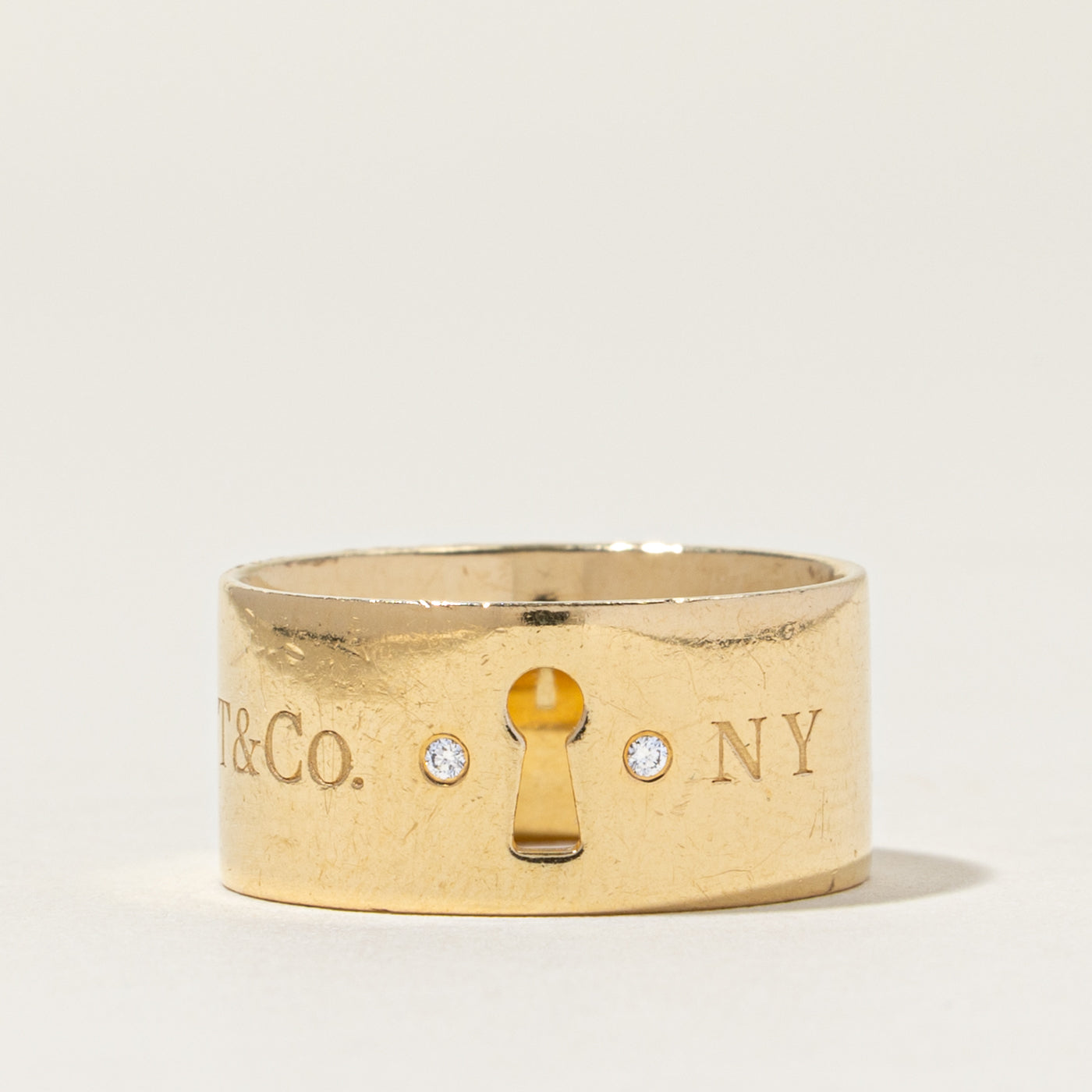 'Tiffany & Co' Keyhole Diamond Wide Band Ring | 0.01ctw | 9.5mm | SZ 7.0