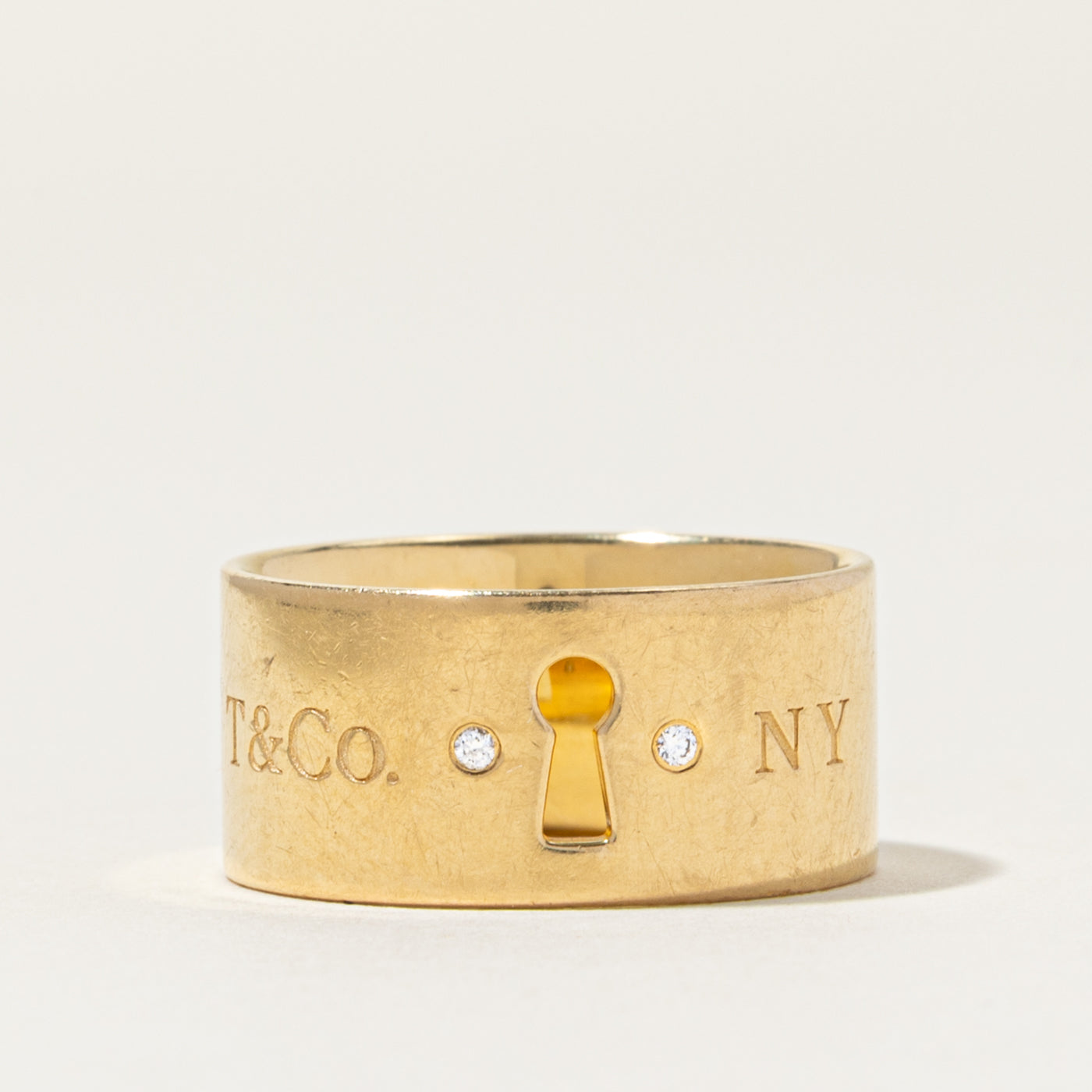 'Tiffany & Co' Keyhole Diamond Wide Band Ring | 0.01ctw | 9.5mm | SZ 7.0