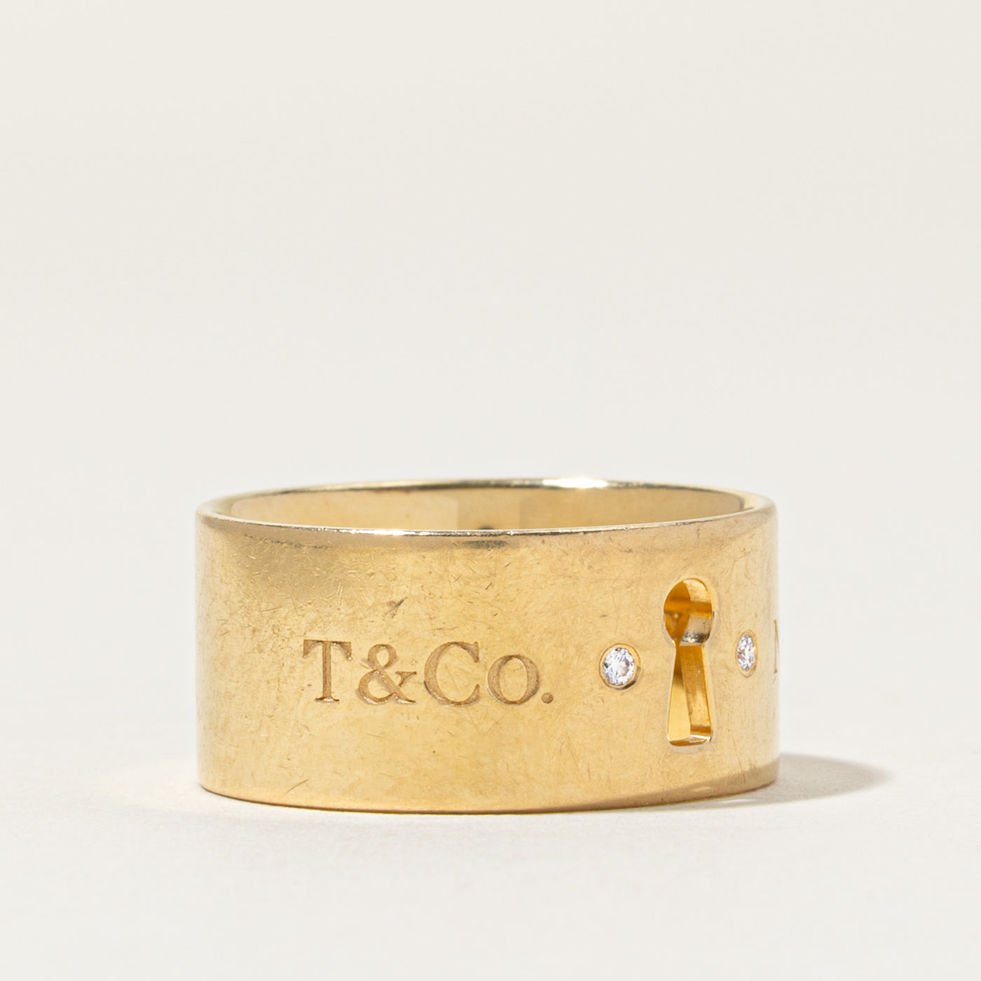 'Tiffany & Co' Keyhole Diamond Wide Band Ring | 0.01ctw | 9.5mm | SZ 7.0