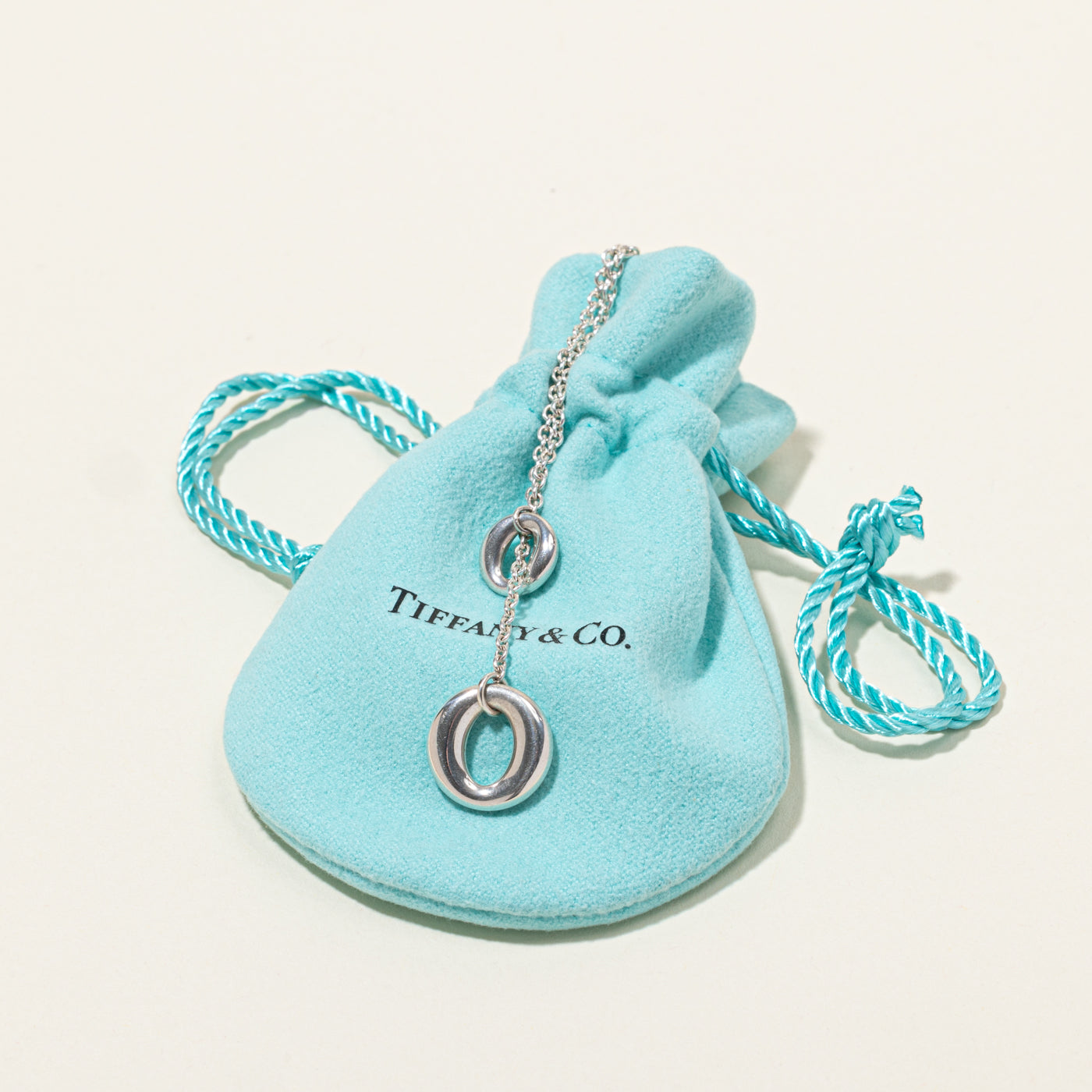 'Tiffany & Co' Open Circle Lariat Necklace in Silver | 17.5"