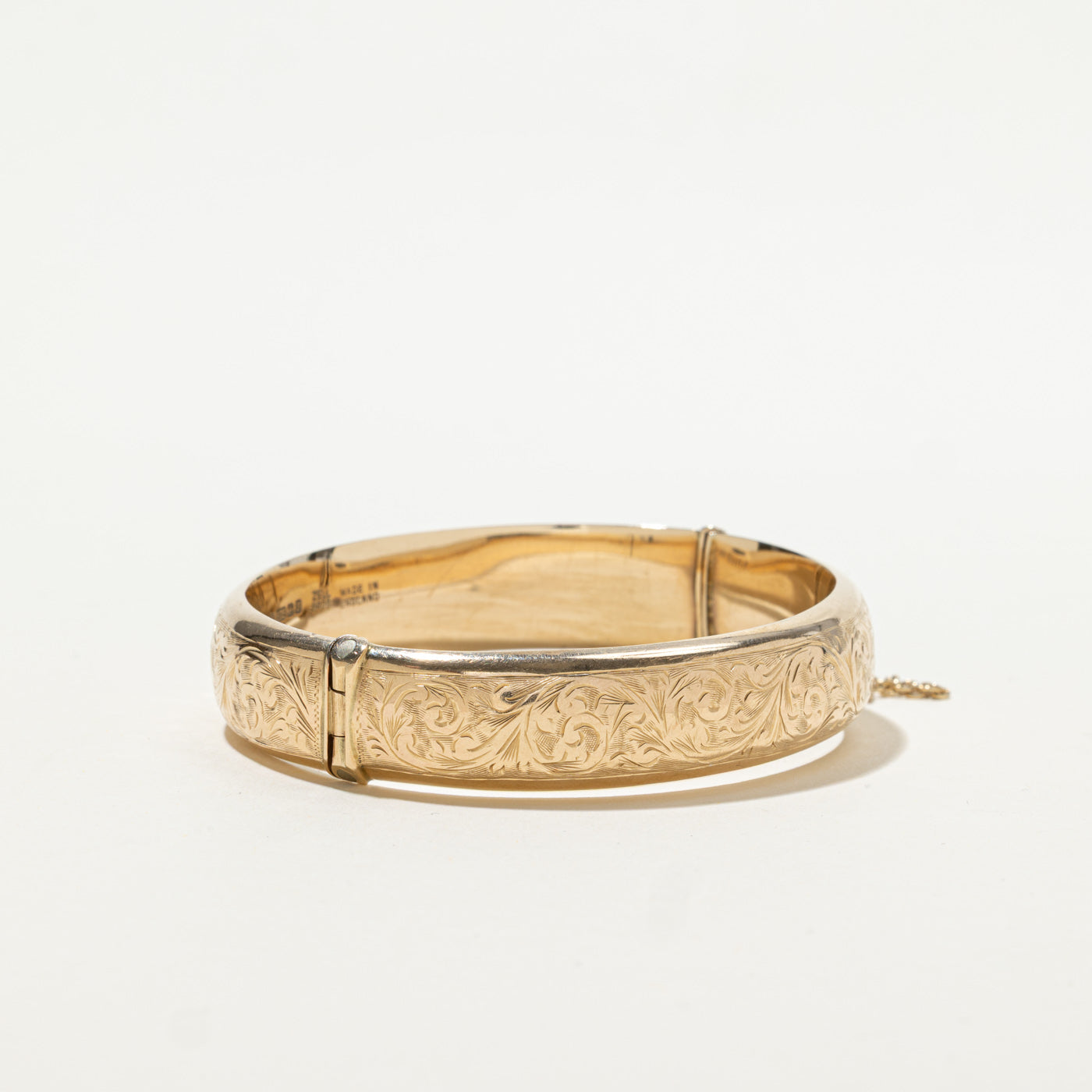 1976 Birmingham 9k Yellow Gold Scrollwork Engraved Cuff | 7"