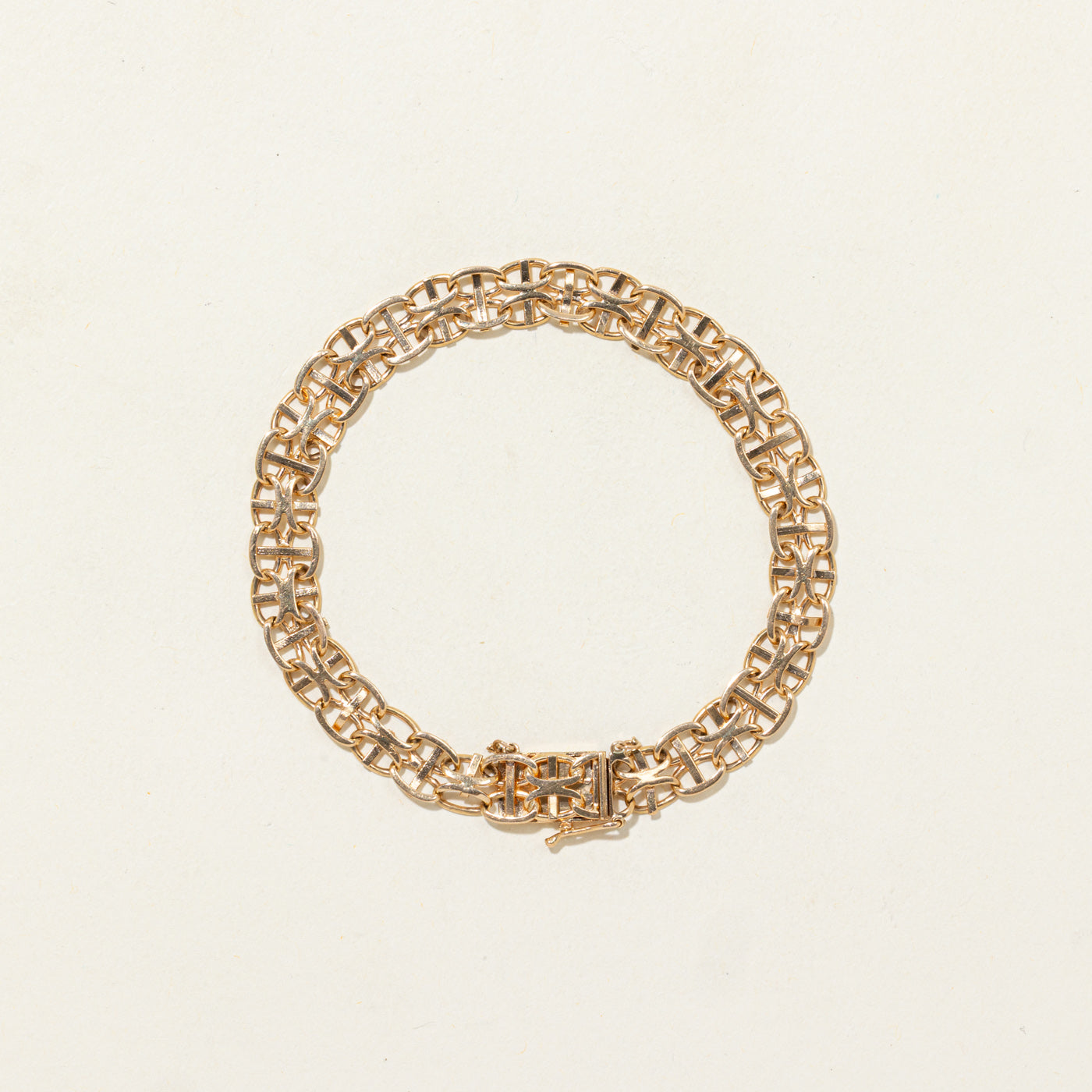 1946 Swedish 18k Yellow Gold Double Anchor Chain Bracelet | 7.5"