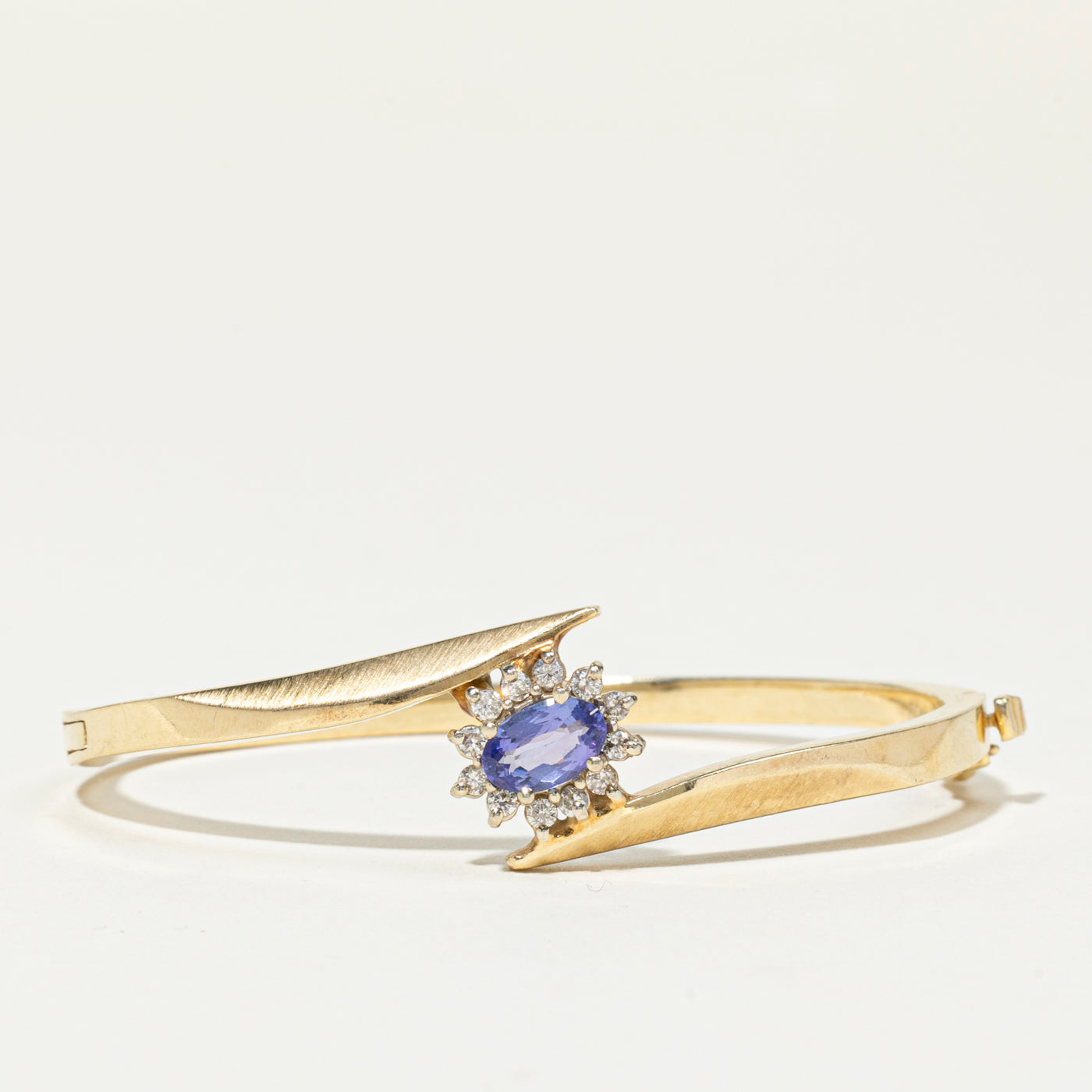 Tanzanite & Diamond Petal Halo Bypass Bangle | 1.04ct, 0.30ctw | 6.25"