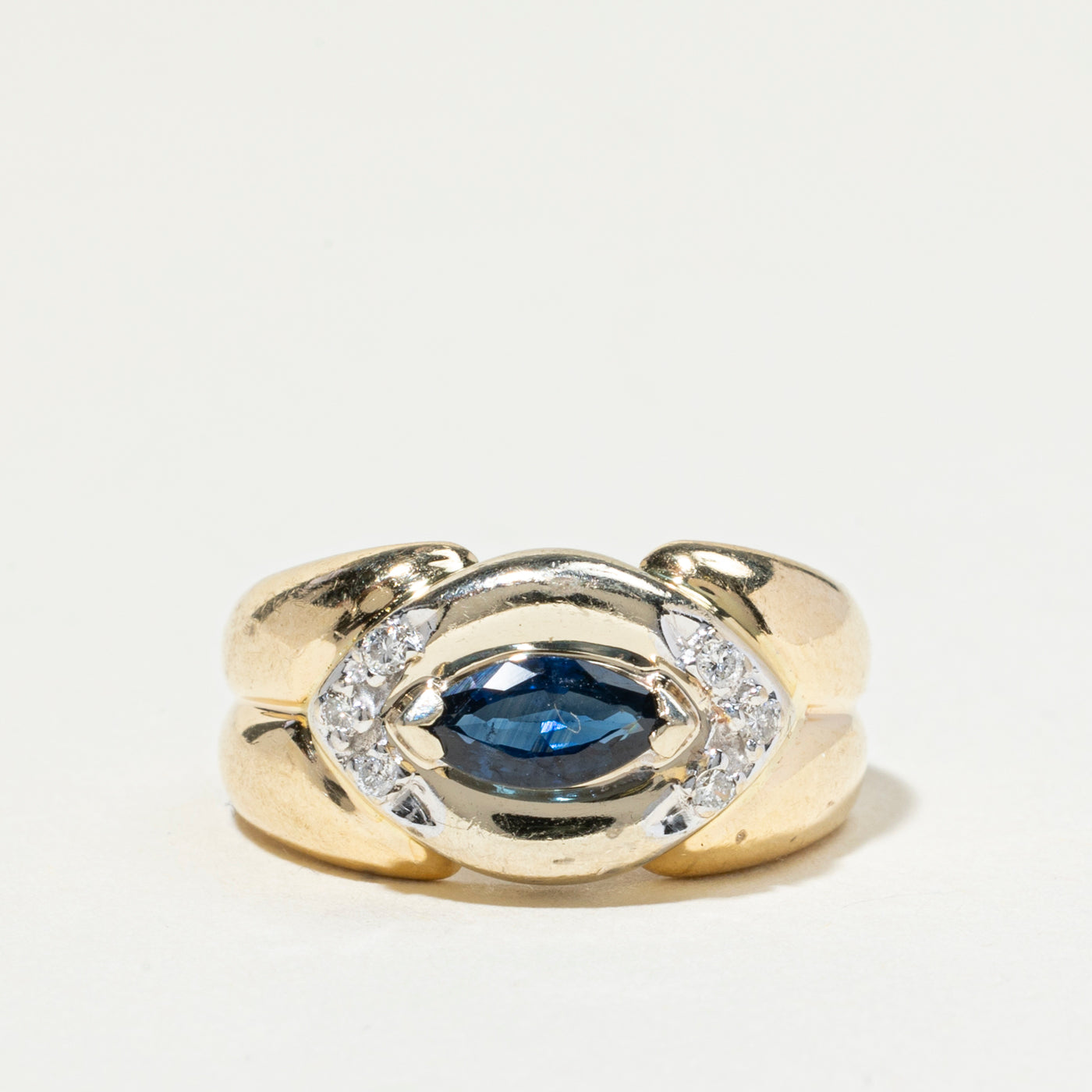 Marquise Cut Sapphire & Diamond Chunky Ring | 0.54ct, 0.08ctw | SZ 5.25