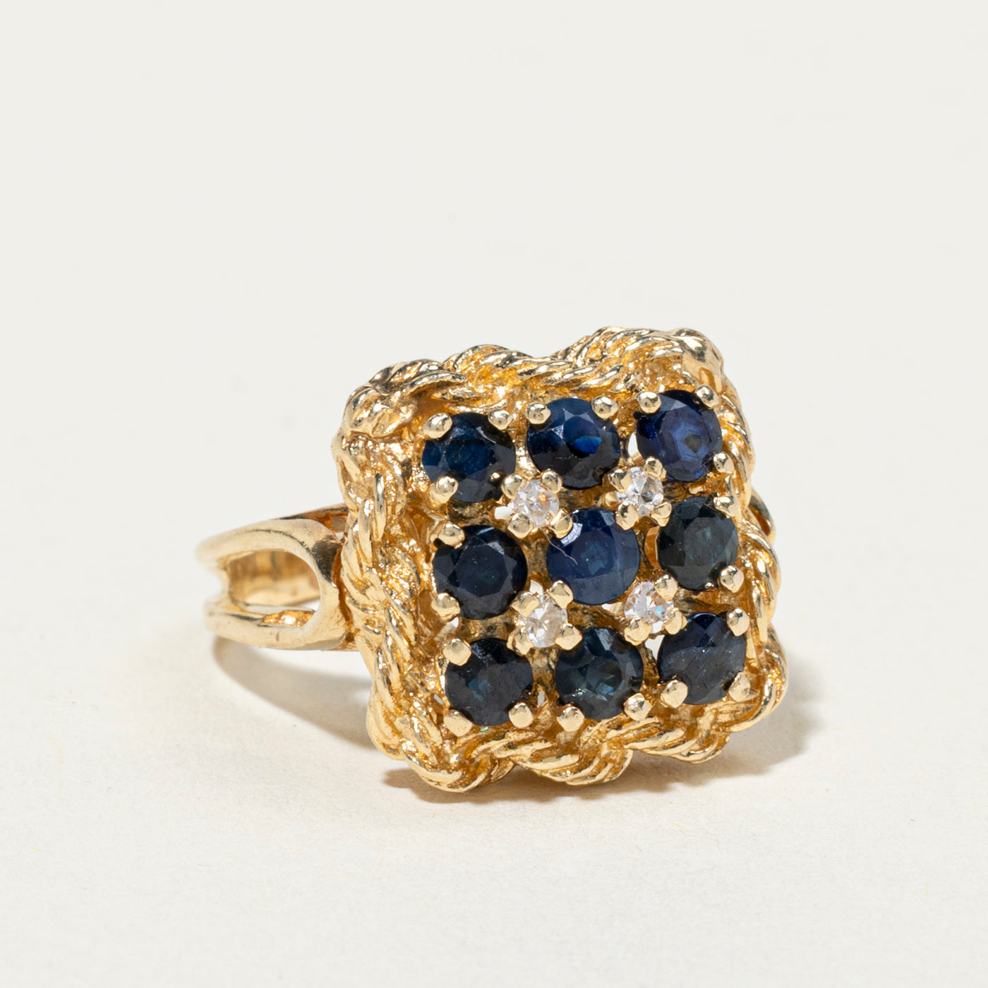 Sapphire & Diamond Grid Textured Cocktail Ring | 1.09ctw, 0.08ctw | SZ 4.25