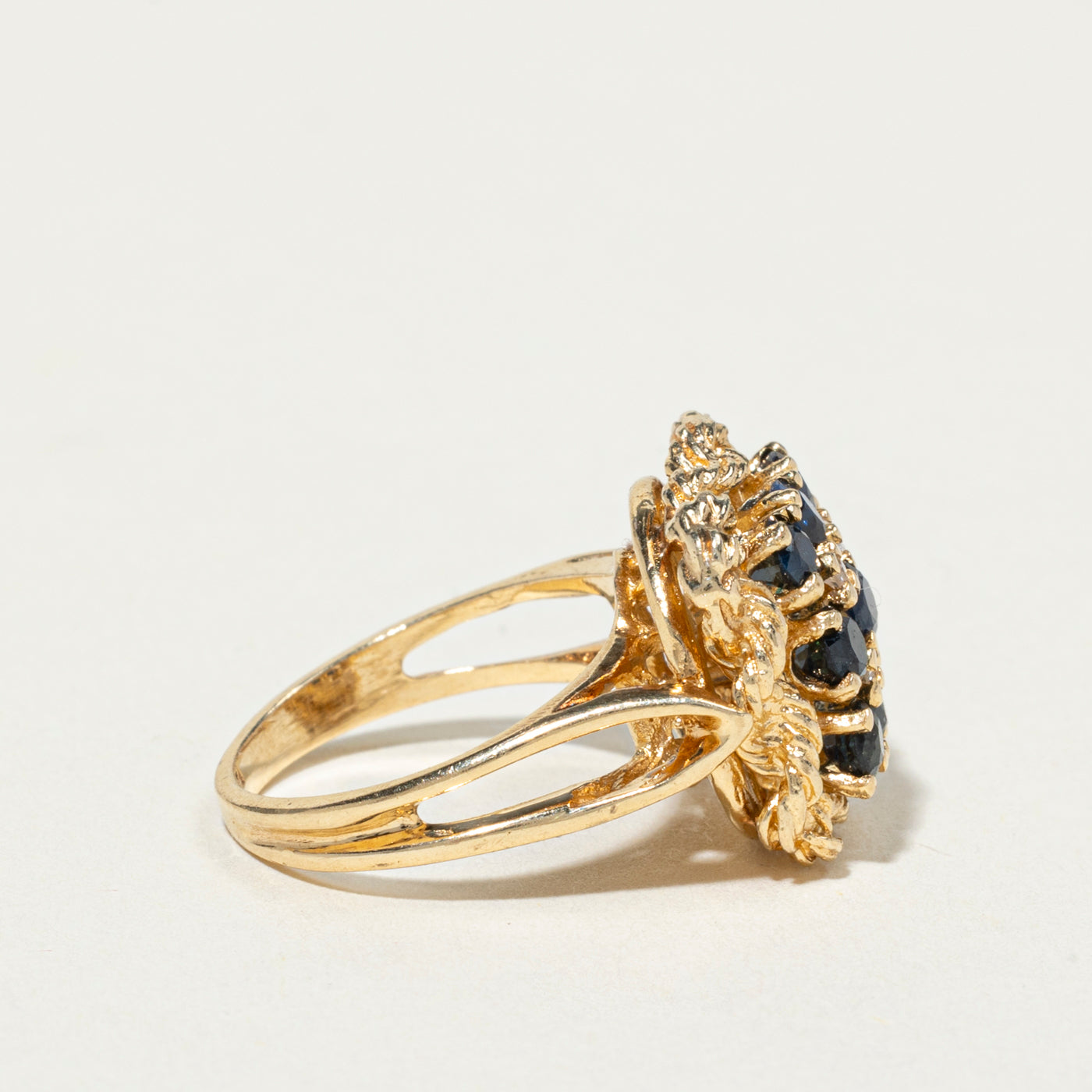 Sapphire & Diamond Grid Textured Cocktail Ring | 1.09ctw, 0.08ctw | SZ 4.25