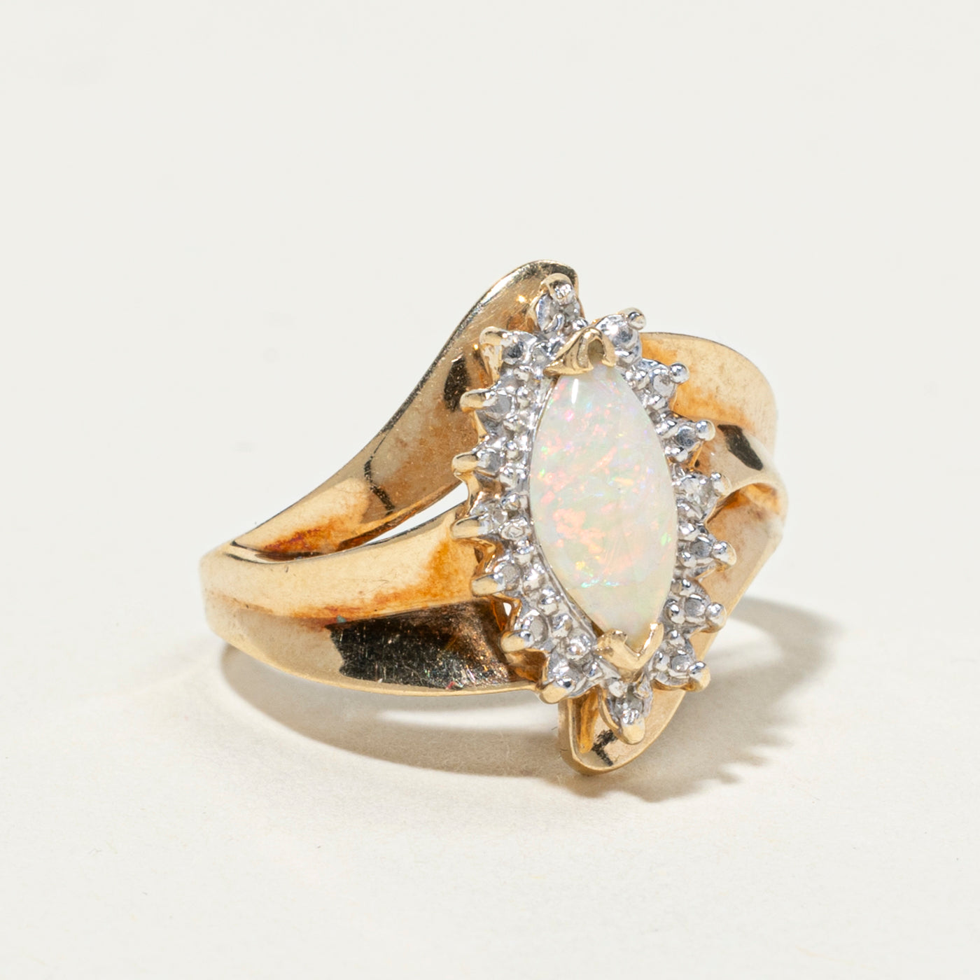 Opal & Diamond Petal Grooved Ring | 0.44ct, 0.02ctw | SZ 6.75
