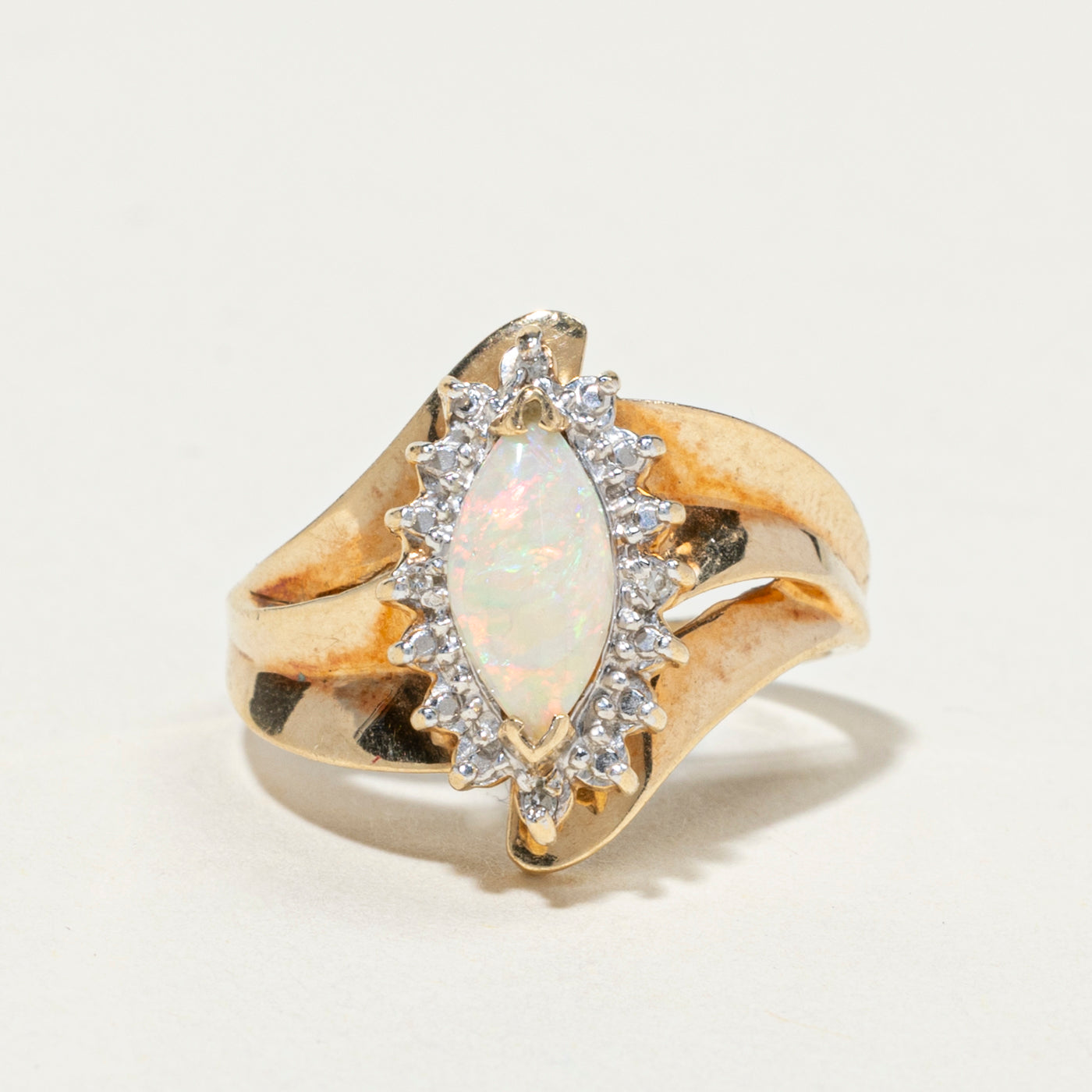 Opal & Diamond Petal Grooved Ring | 0.44ct, 0.02ctw | SZ 6.75