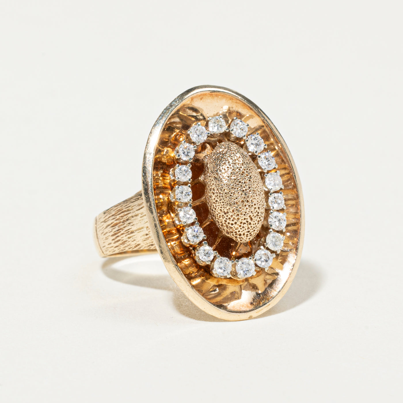 Diamond Oval Halo Textured Cocktail Ring | 0.50ctw | SZ 8.25