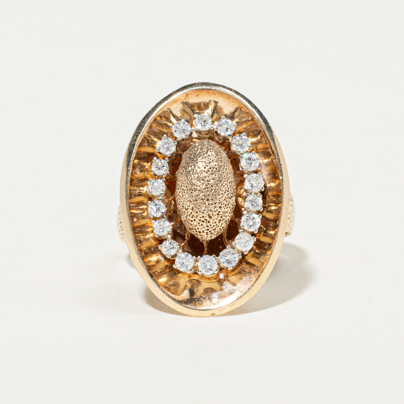 Diamond Oval Halo Textured Cocktail Ring | 0.50ctw | SZ 8.25