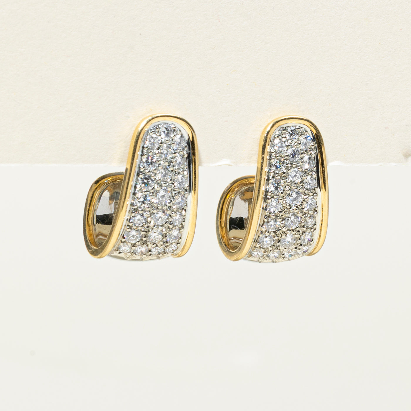 18k Pave Set Diamond Chunky Hoop Earrings | 1.54ctw