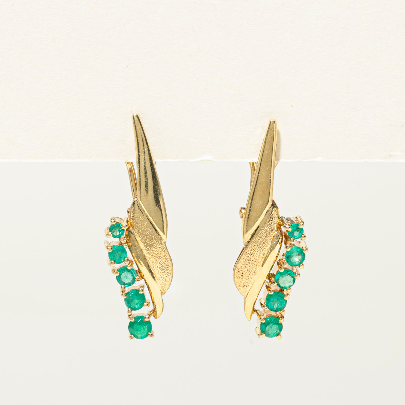 18k Five Stone Emerald Grooved Drop Earrings | 0.87ctw