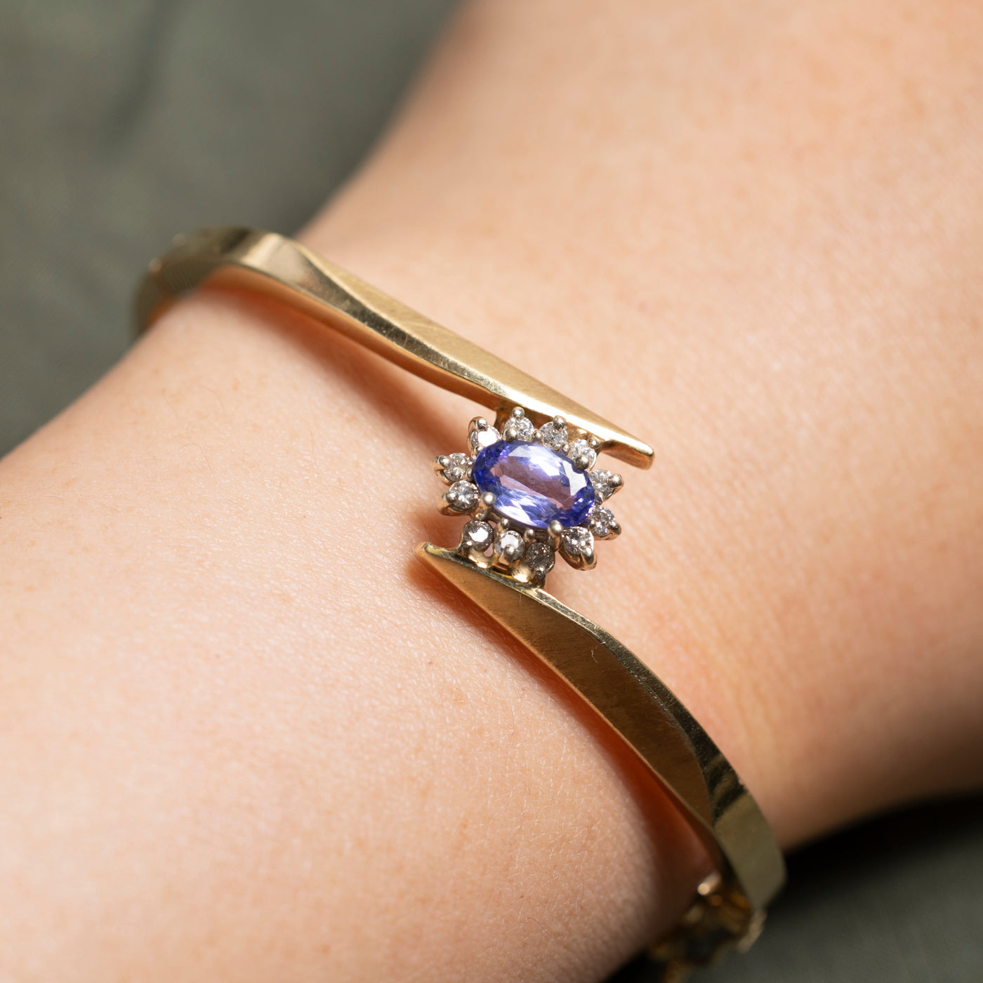 Tanzanite & Diamond Petal Halo Bypass Bangle | 1.04ct, 0.30ctw | 6.25"