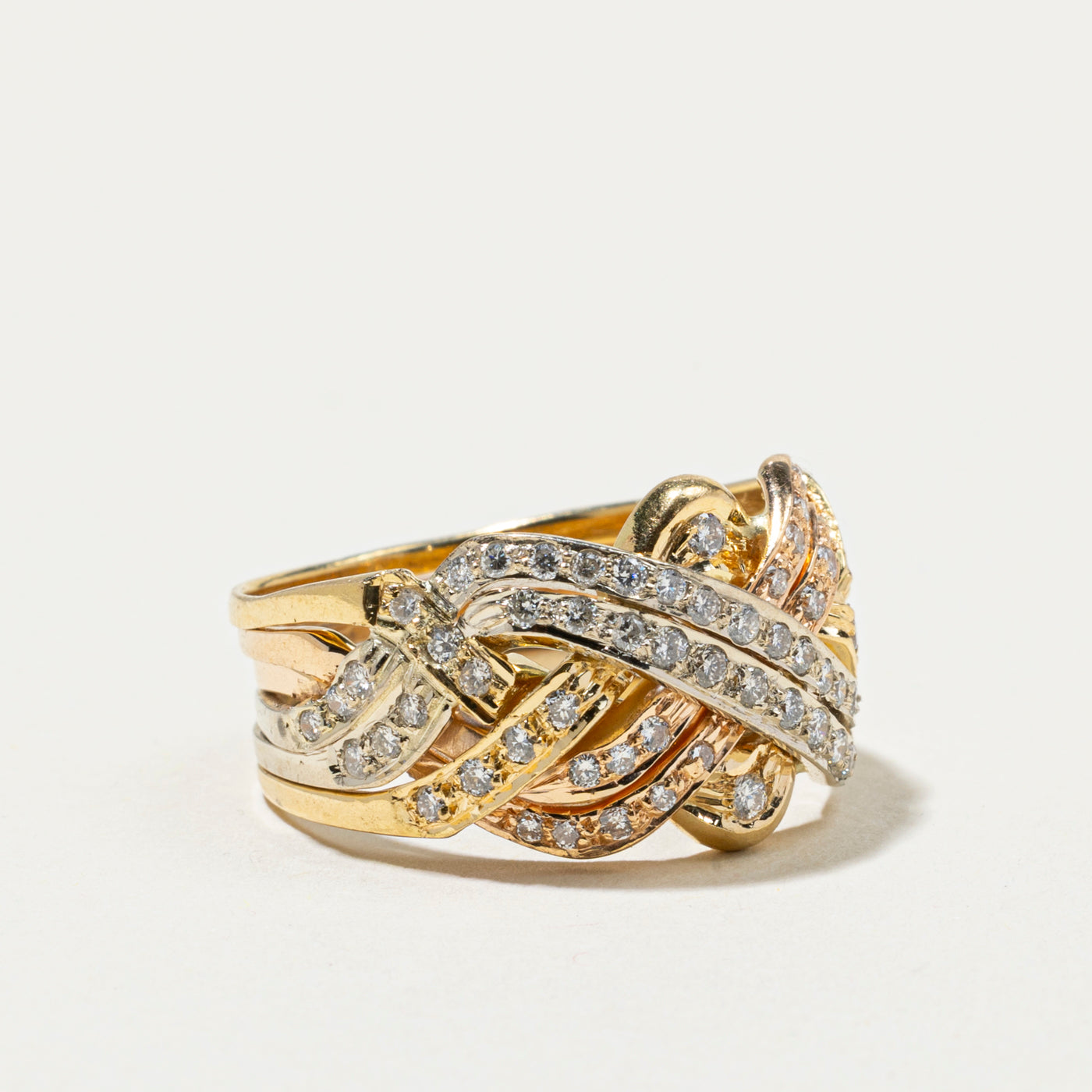 18k Tri Tone Diamond Puzzle Ring | 0.79ctw | SZ 9.25