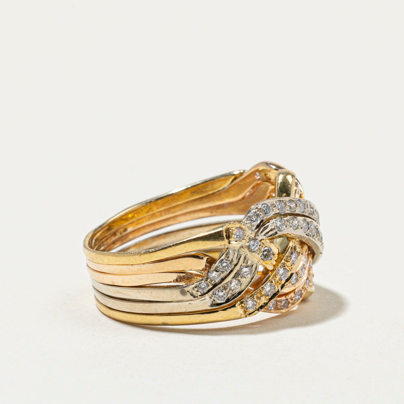 18k Tri Tone Diamond Puzzle Ring | 0.79ctw | SZ 9.25