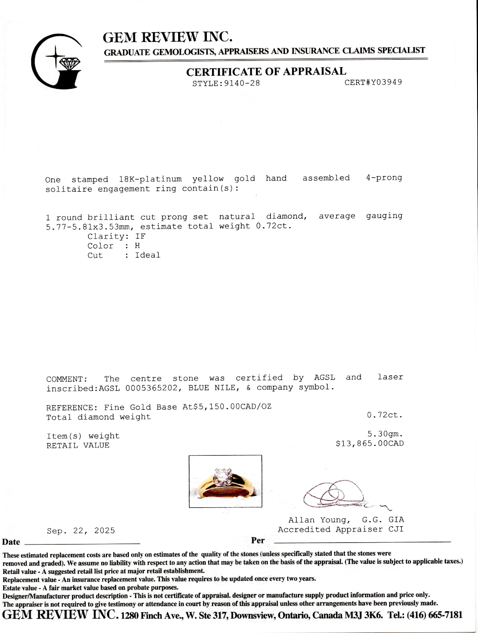 'Blue Nile' AGS Diamond Cathedral Engagement Ring | 0.72ct IF H | SZ 5