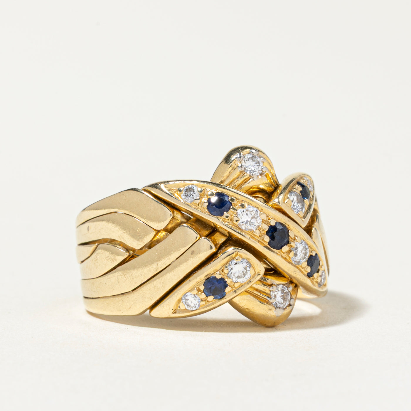 18k Sapphire & Diamond Puzzle Ring | 0.23ctw, 0.30ctw | SZ 8.25