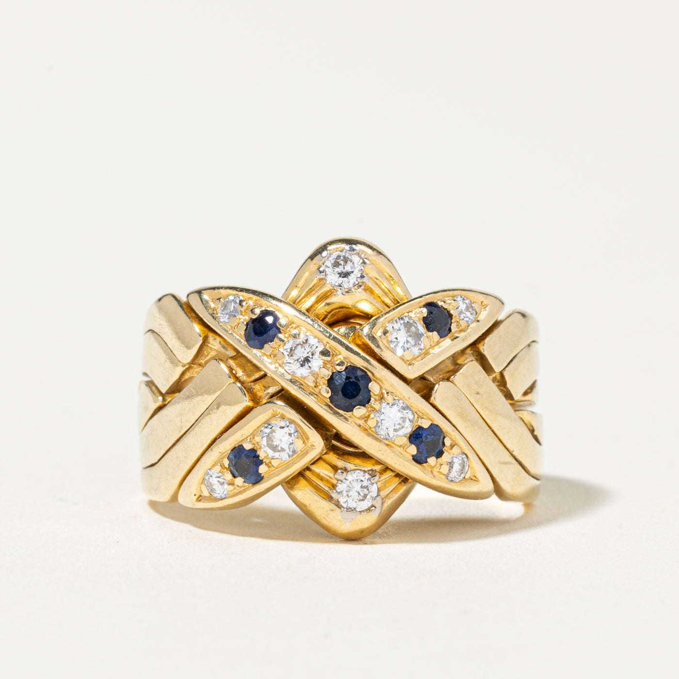 18k Sapphire & Diamond Puzzle Ring | 0.23ctw, 0.30ctw | SZ 8.25