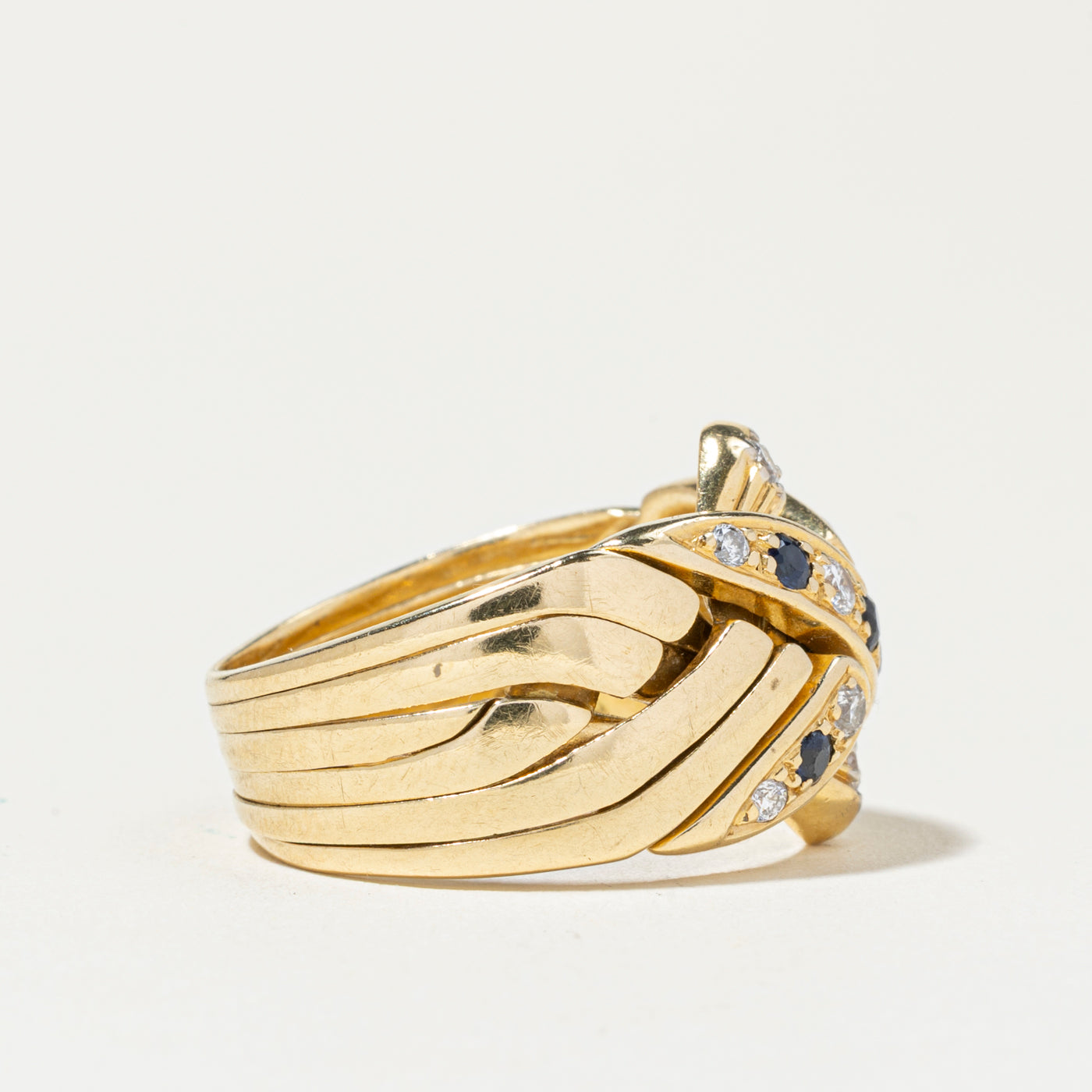 18k Sapphire & Diamond Puzzle Ring | 0.23ctw, 0.30ctw | SZ 8.25