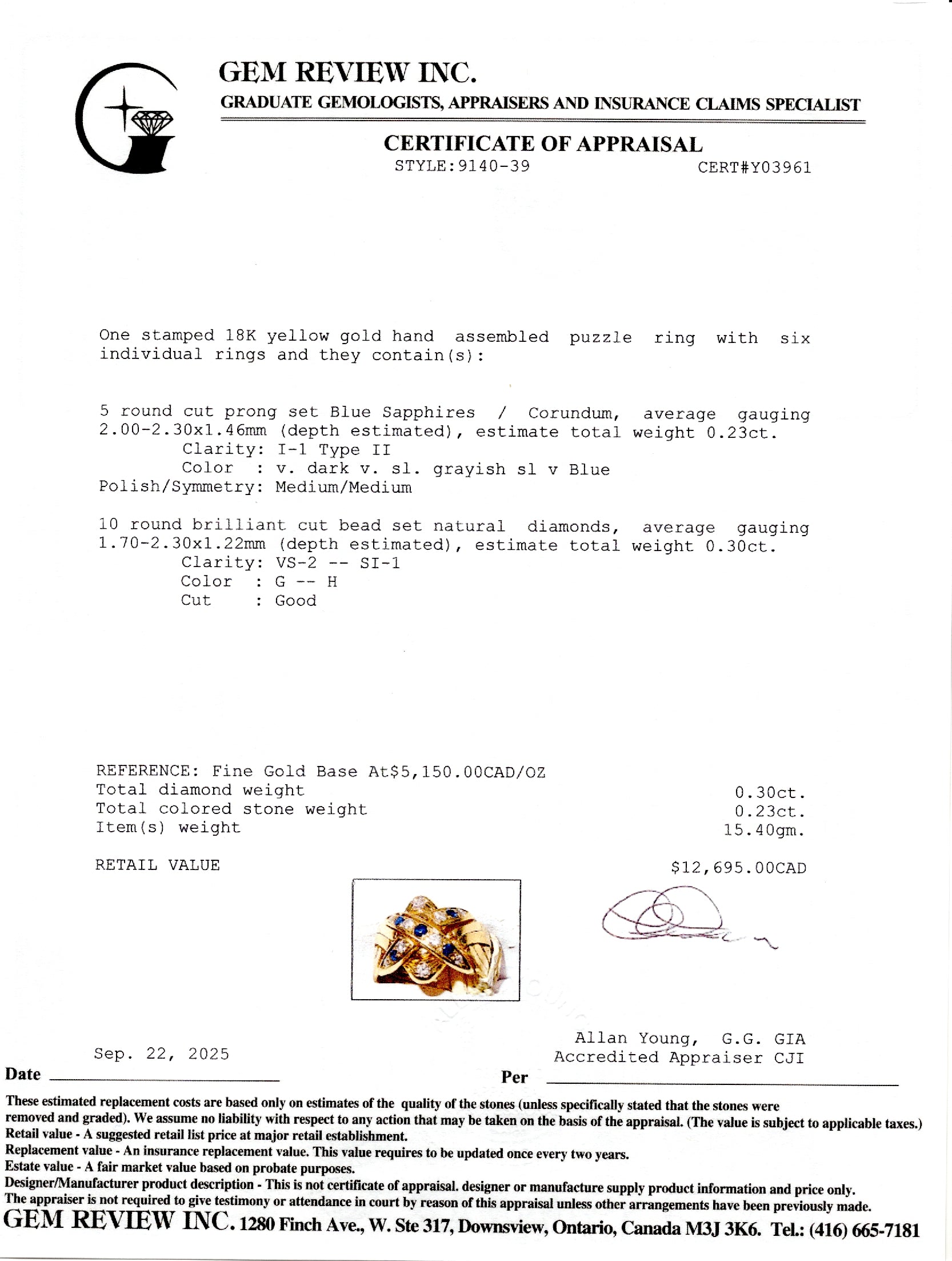 18k Sapphire & Diamond Puzzle Ring | 0.23ctw, 0.30ctw | SZ 8.25