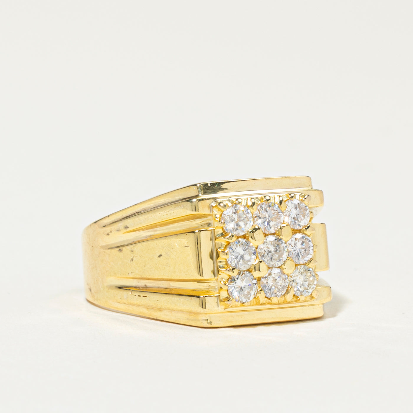 Diamond Grid Grooved Signet Ring | 0.90ctw | SZ 10.5