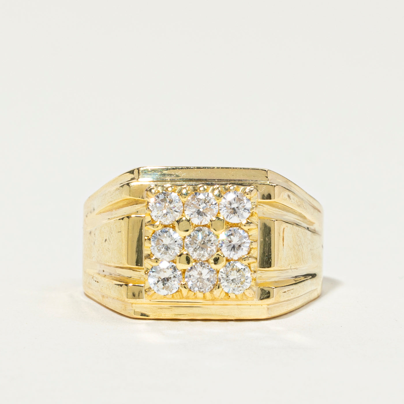 Diamond Grid Grooved Signet Ring | 0.90ctw | SZ 10.5