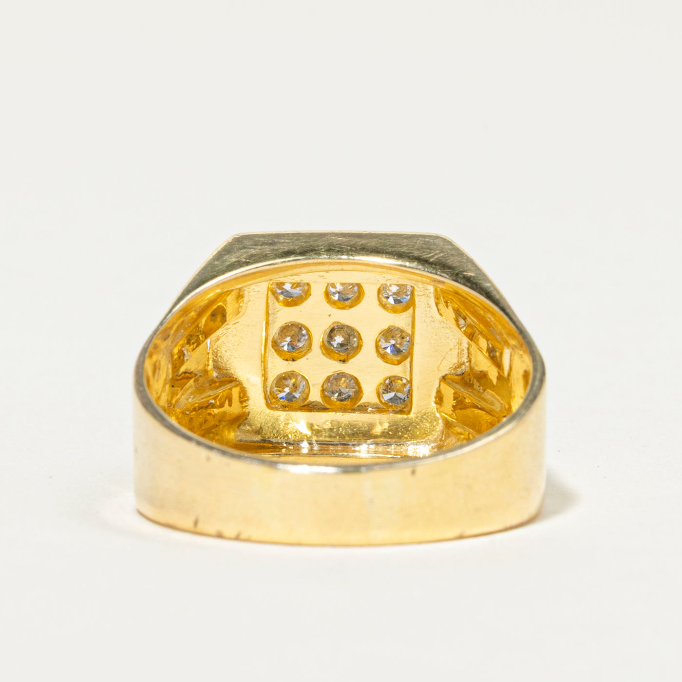 Diamond Grid Grooved Signet Ring | 0.90ctw | SZ 10.5