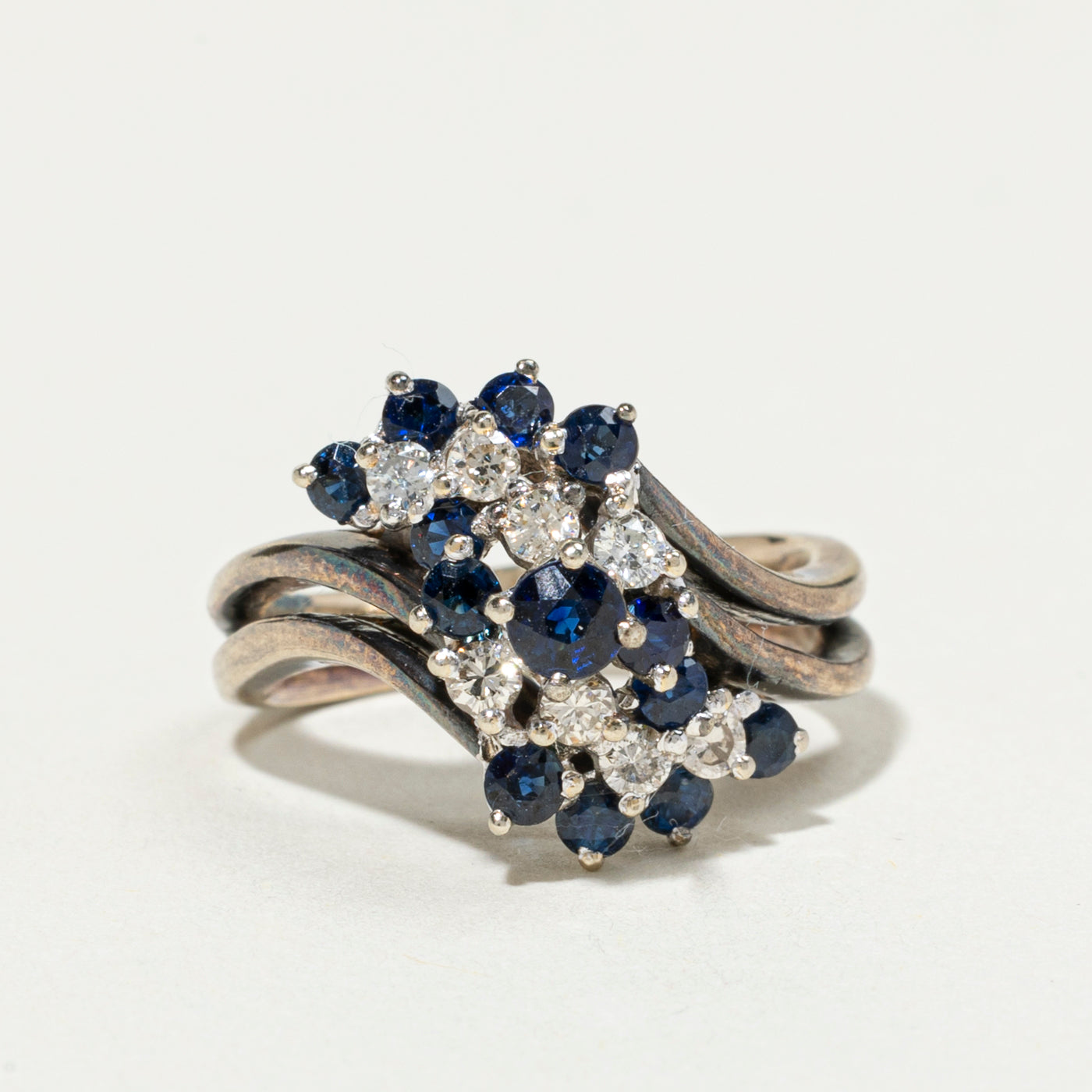 Sapphire & Diamond Cluster Bypass Ring | 0.88ctw, 0.30ctw | SZ 6