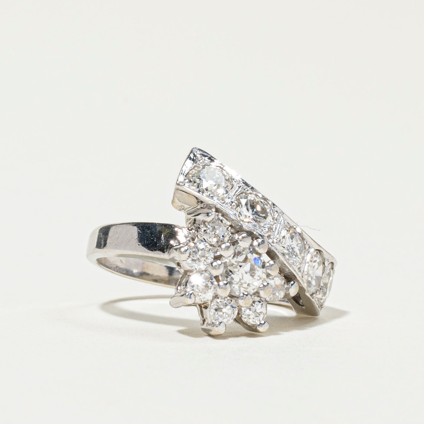 Old European Cut Diamond Petal Cluster Bypass Ring | 1.67ctw | SZ 6