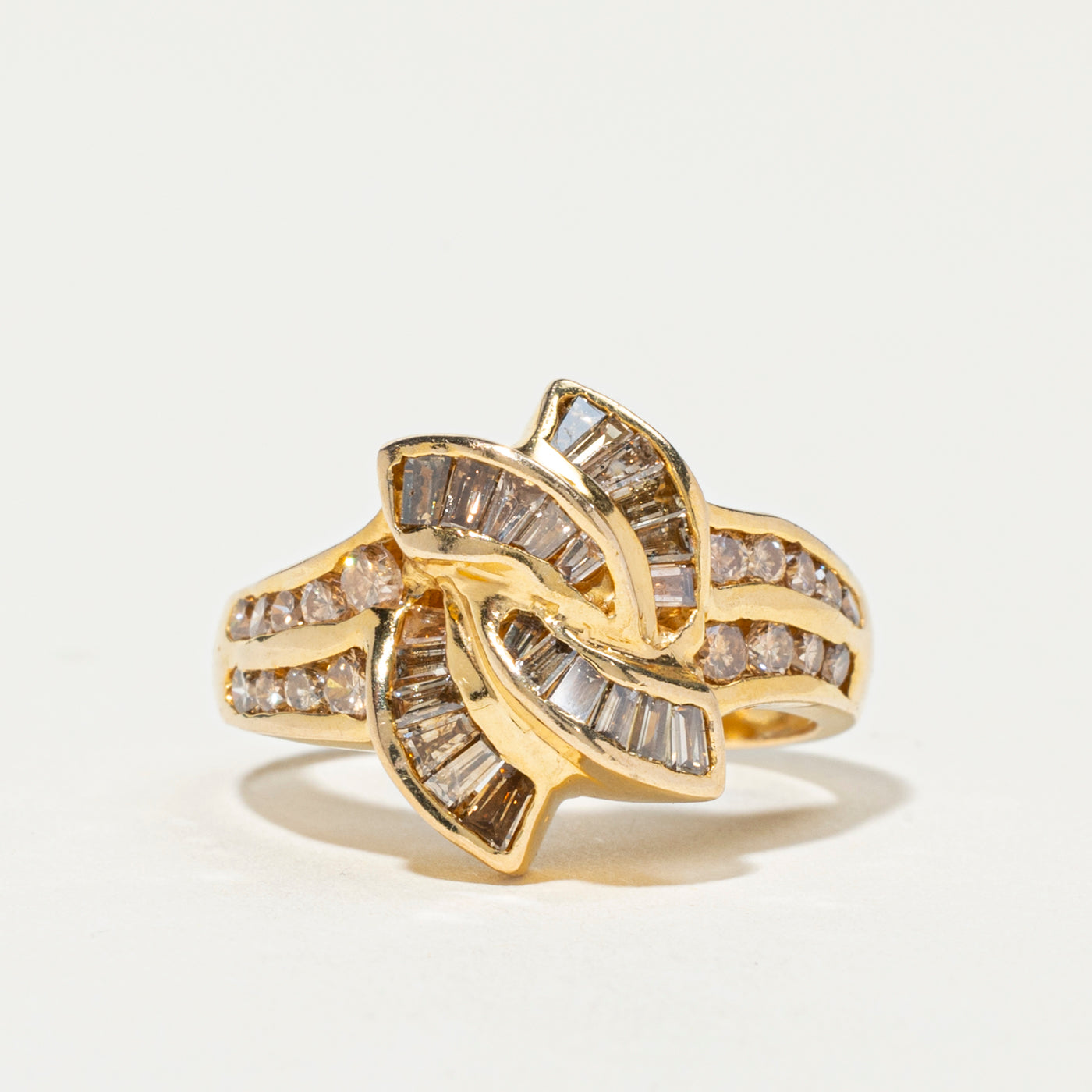 18k Channel Set Cognac Diamond Twisted Ring | 1.13ctw | SZ 7