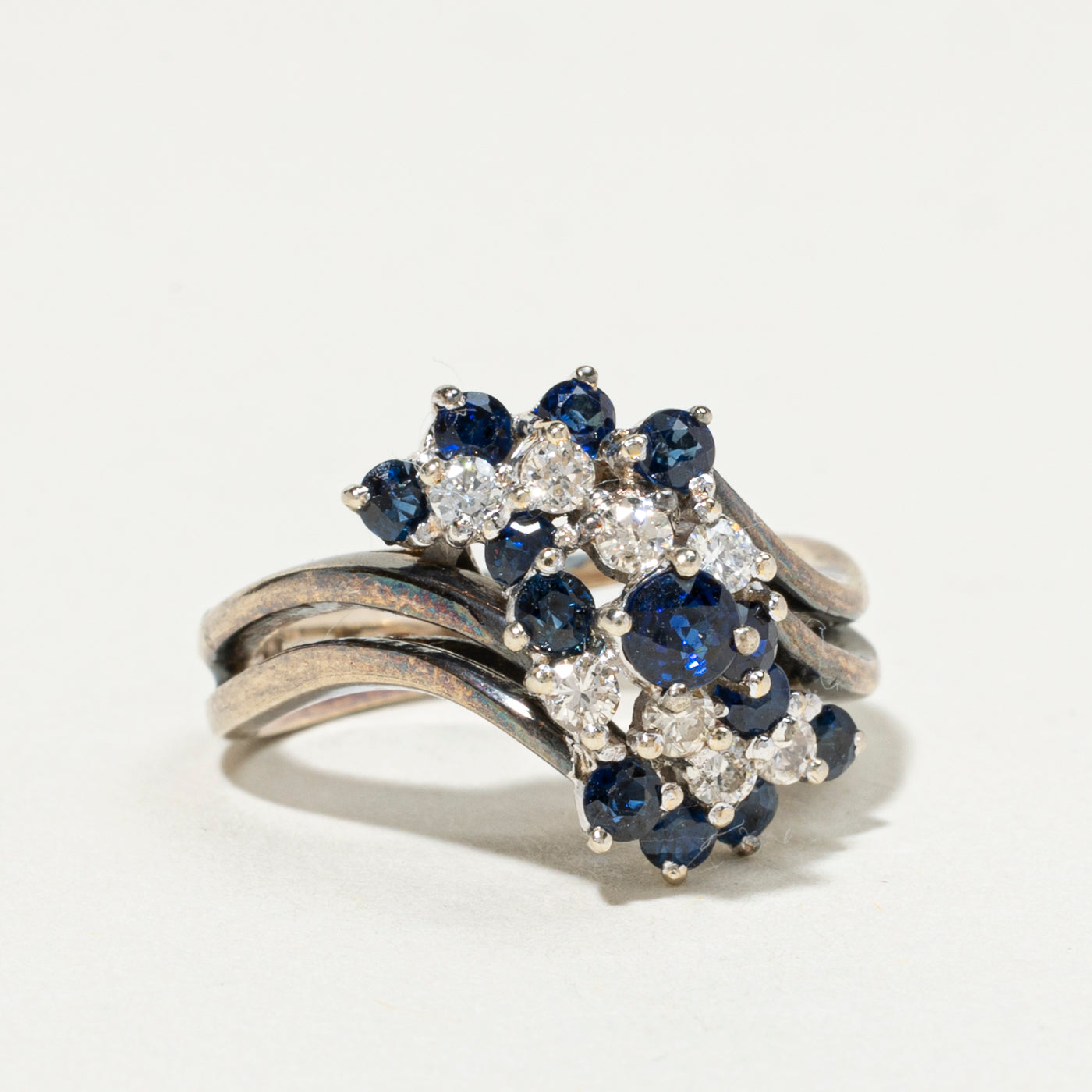 Sapphire & Diamond Cluster Bypass Ring | 0.88ctw, 0.30ctw | SZ 6