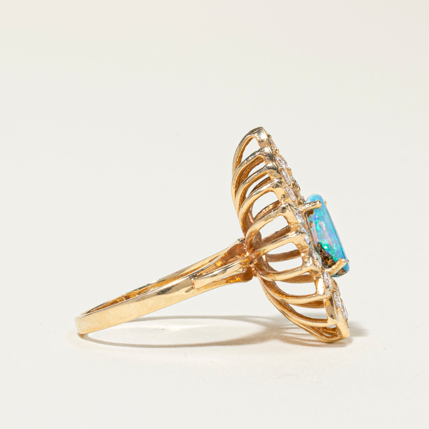 Semi-Black Opal & Diamond Cocktail Ring | 0.71ct, 0.50ctw | SZ 8.75