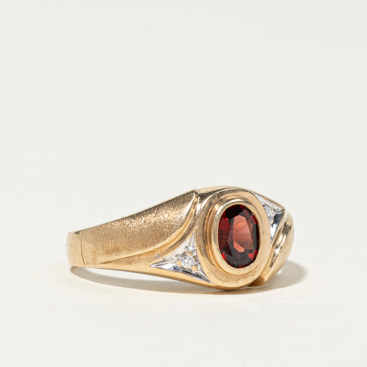 Bezel Set Garnet & Diamond Ring | 0.81ct, 0.02ct | SZ 10.75
